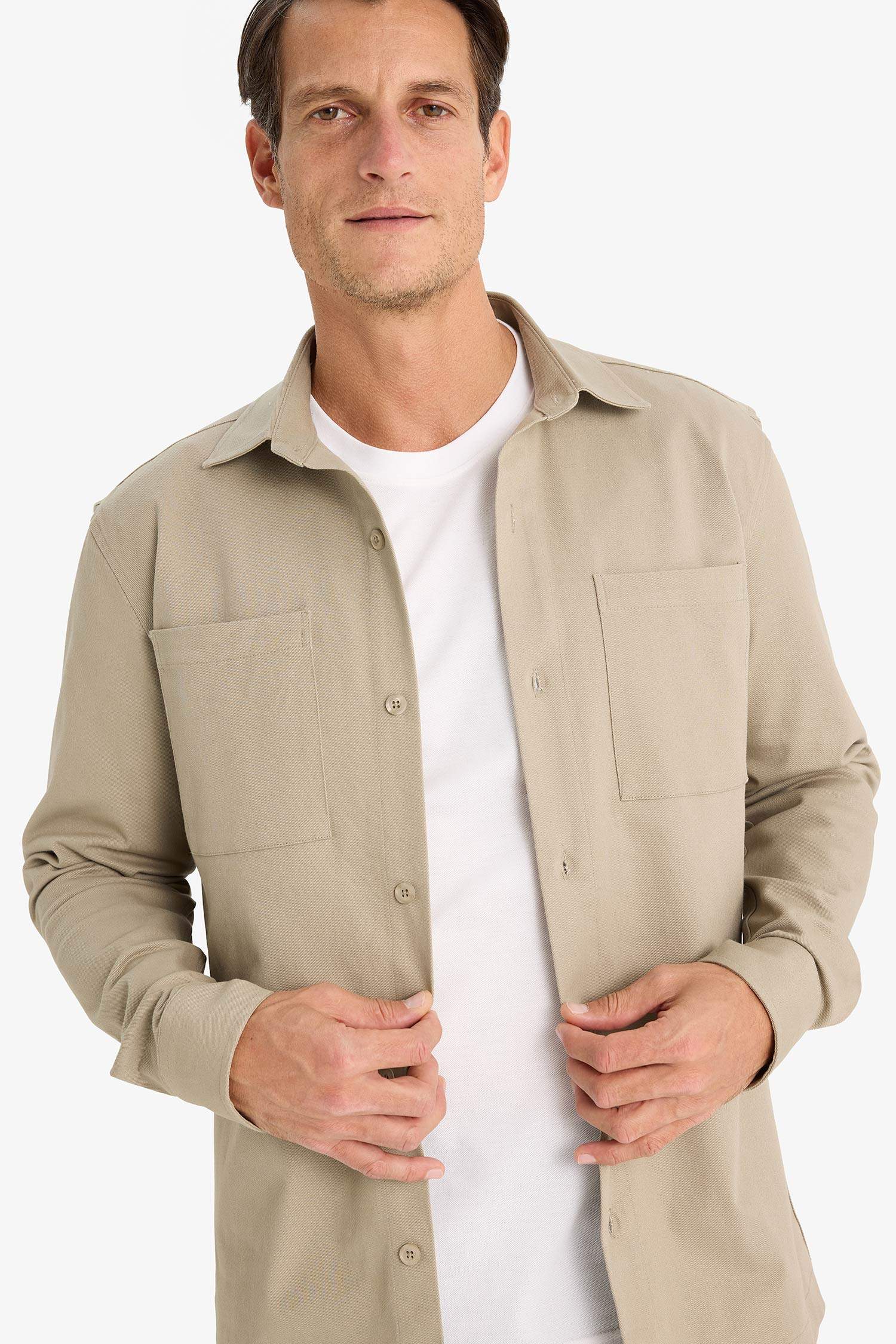 Chemise en gabardine à manches longues Coupe régulière