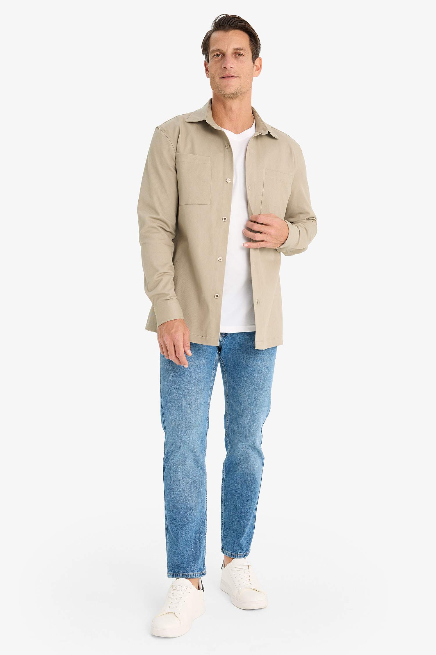 Chemise en gabardine à manches longues Coupe régulière