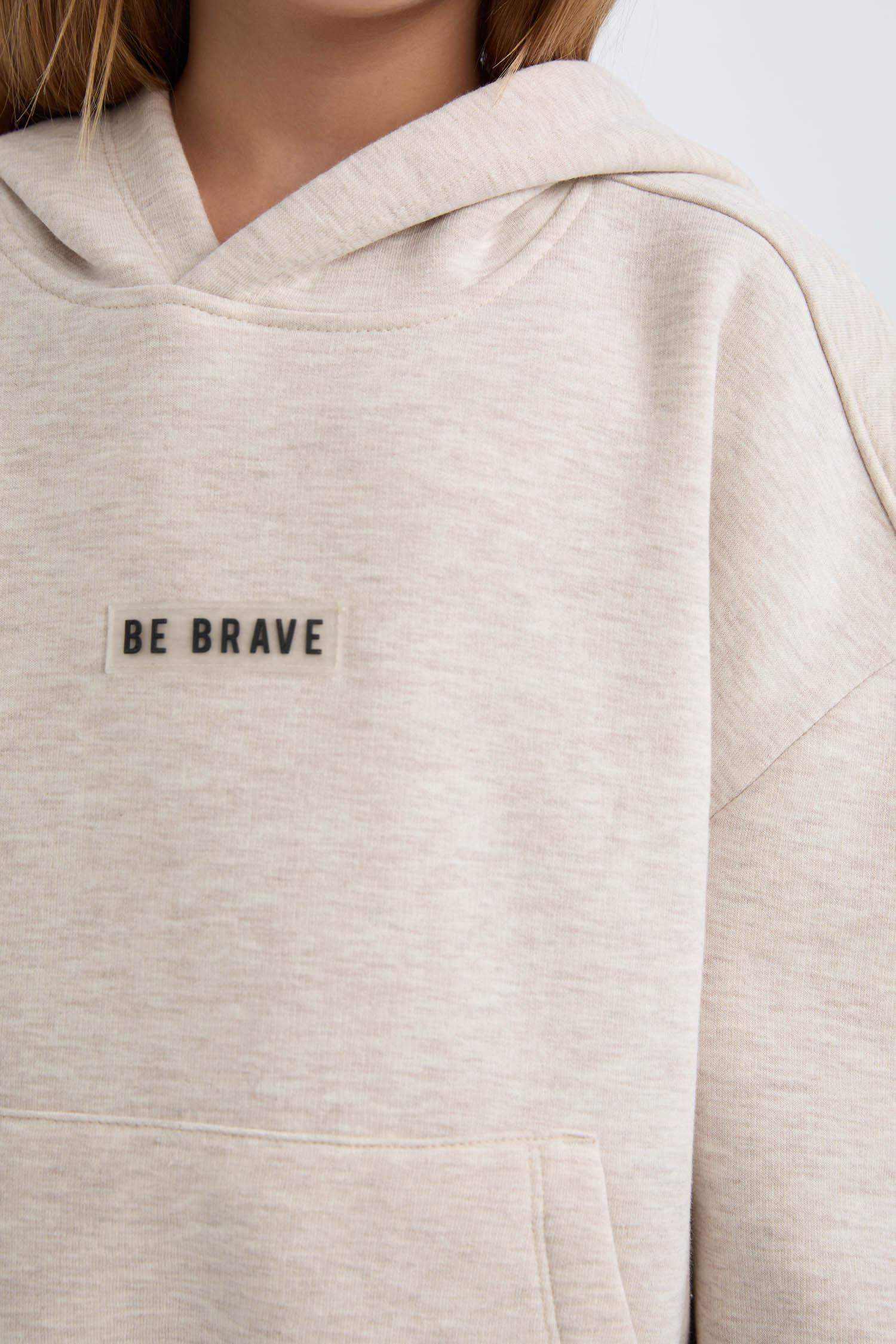 Kız Çocuk Oversize Geniş Kalıp Kapüşonlu Baskılı İçi Yumuşak Tüylü Sweatshirt