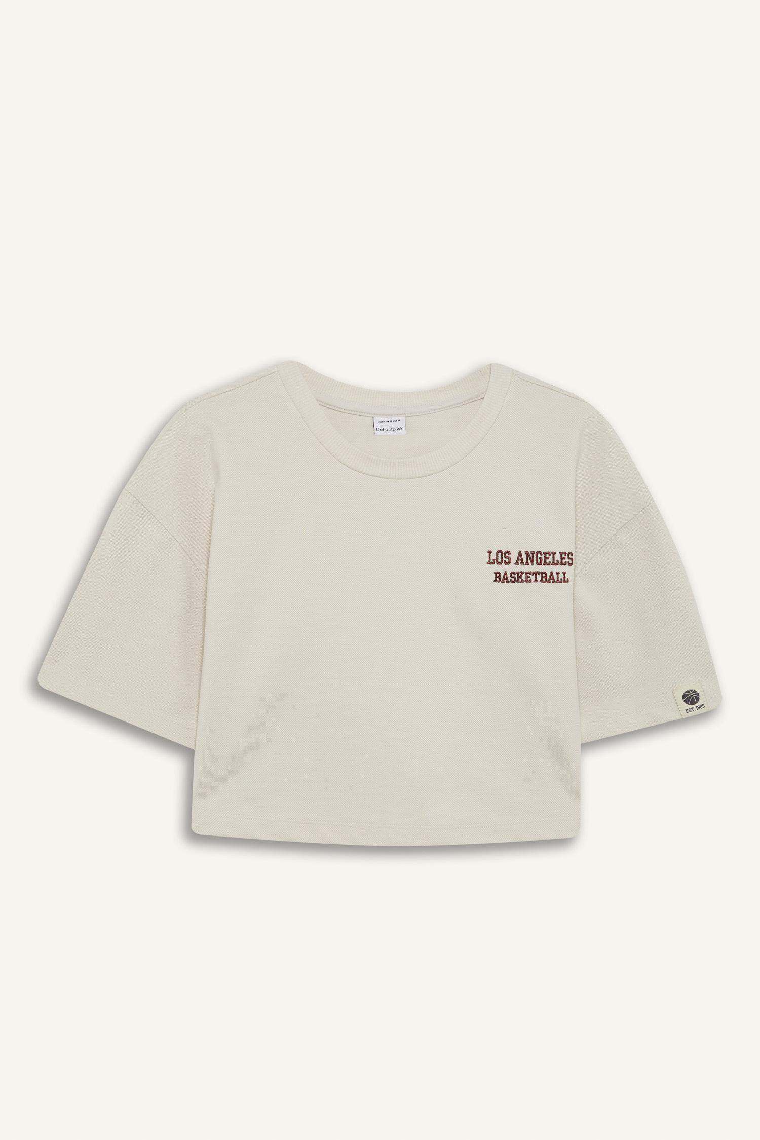 DeFactoFit Bisiklet Yaka Spor Baskılı Sporcu Pike Kısa Kollu Tişört