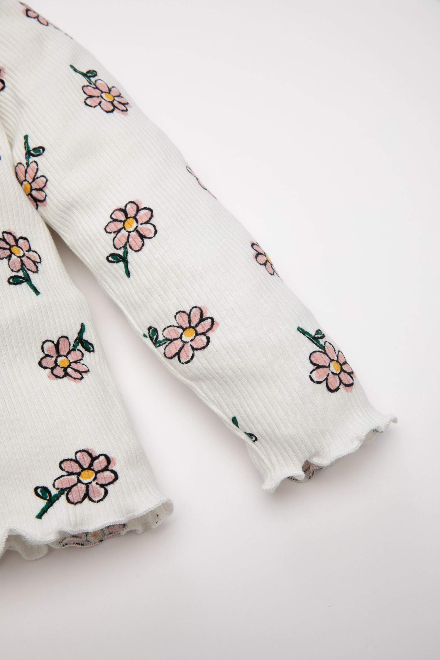 Kız Bebek Büyük Yaka Çiçekli Fitilli Kaşkorse Uzun Kollu Tişört