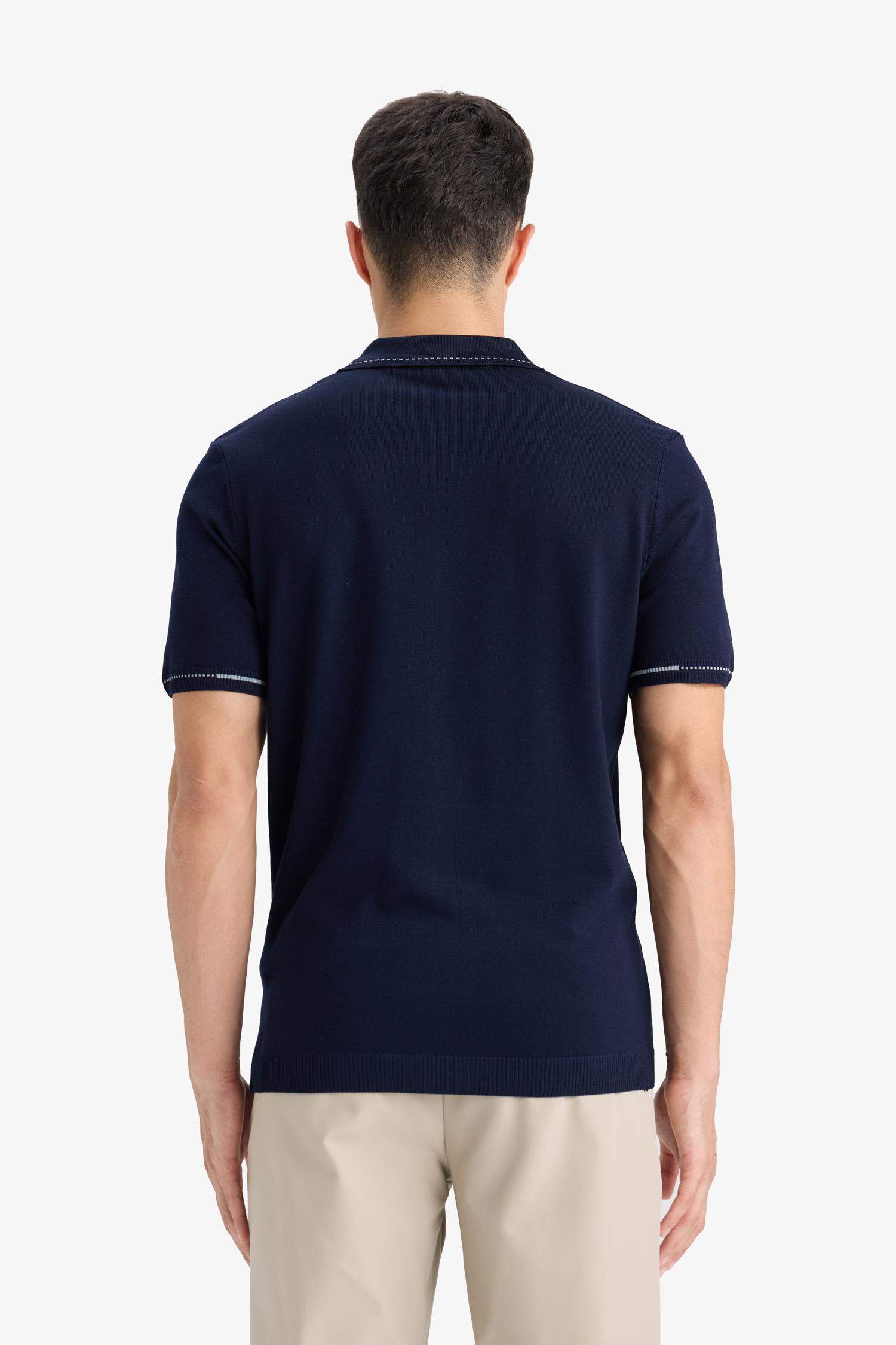 Standart Fit Polo Yaka Fermuarlı Triko Kısa Kollu Tişört