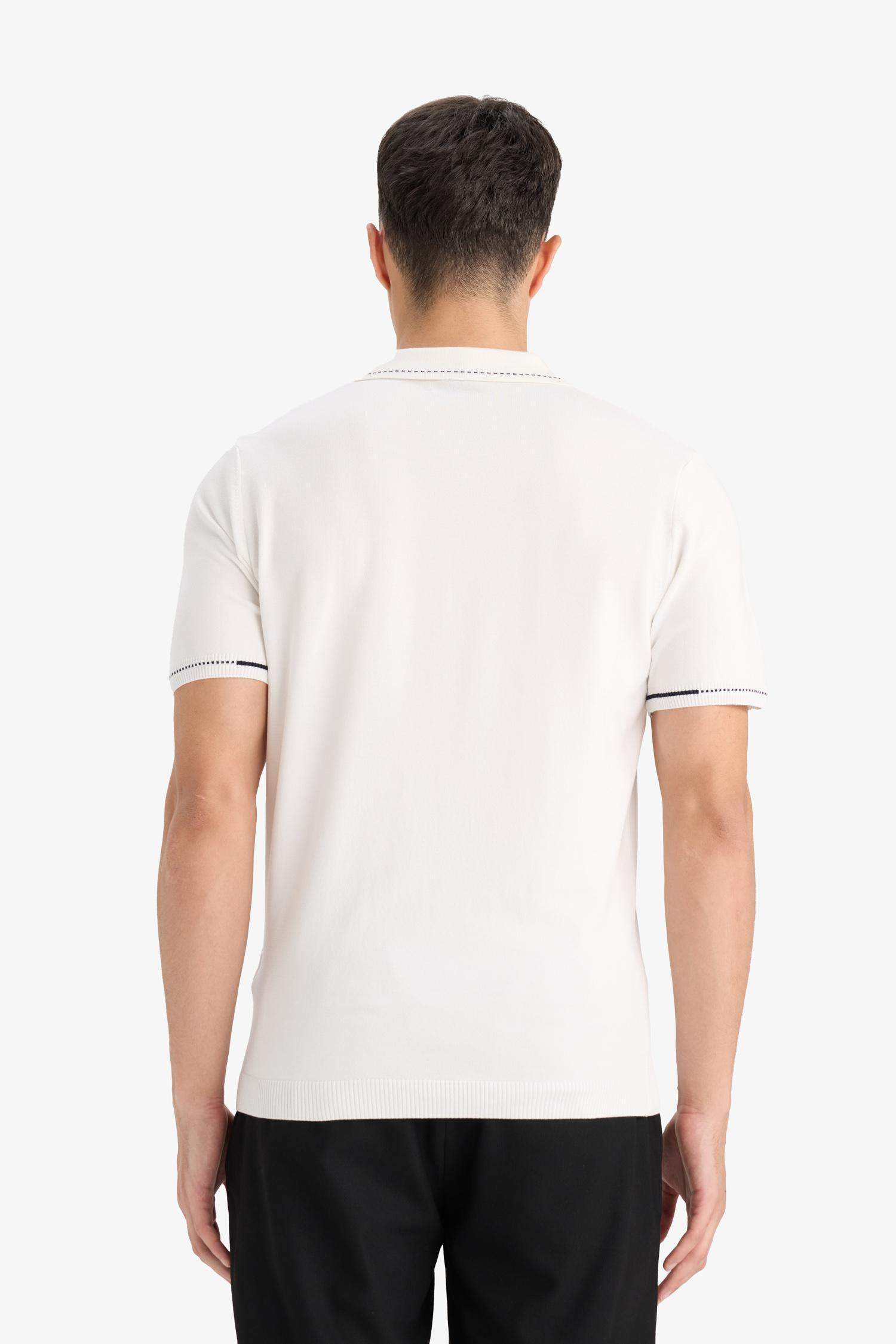 Standart Fit Polo Yaka Fermuarlı Triko Kısa Kollu Tişört