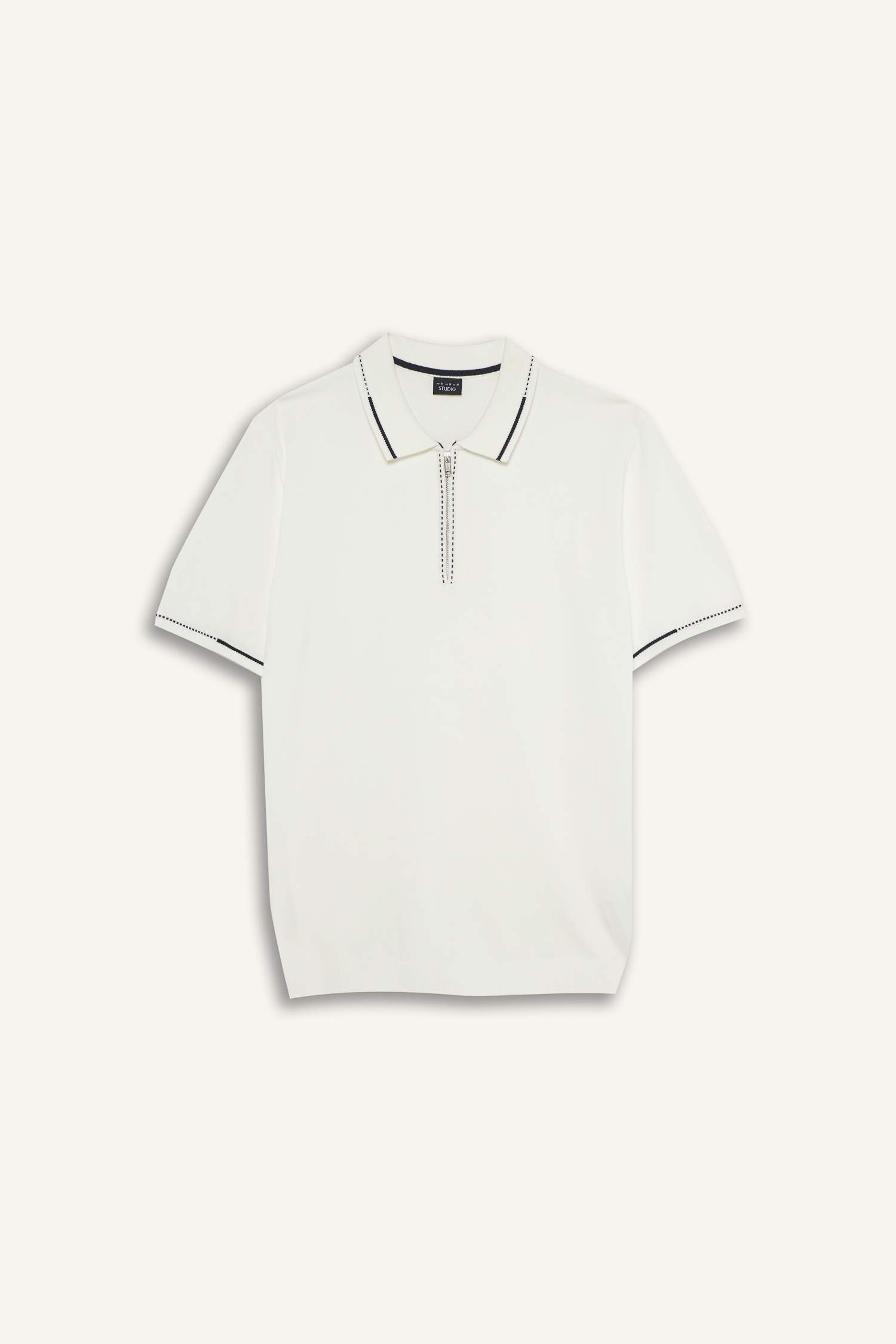 Standart Fit Polo Yaka Fermuarlı Triko Kısa Kollu Tişört