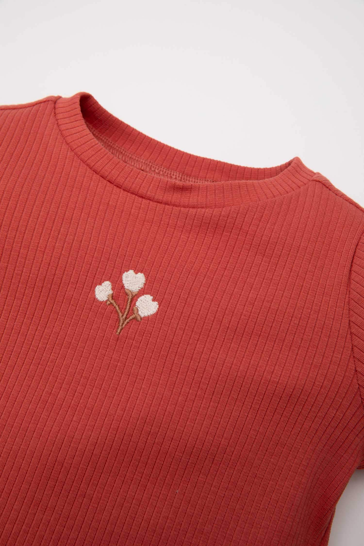 Kız Bebek 2'li Takım Fitilli Kaşkorse Uzun Kollu Basic Düz Tişört Tayt