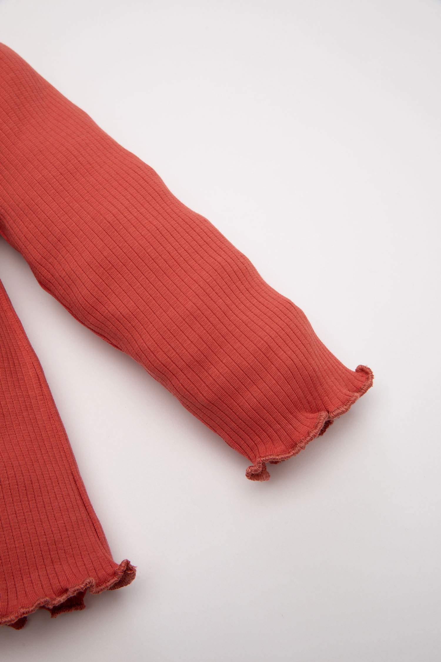 Kız Bebek 2'li Takım Fitilli Kaşkorse Uzun Kollu Basic Düz Tişört Tayt