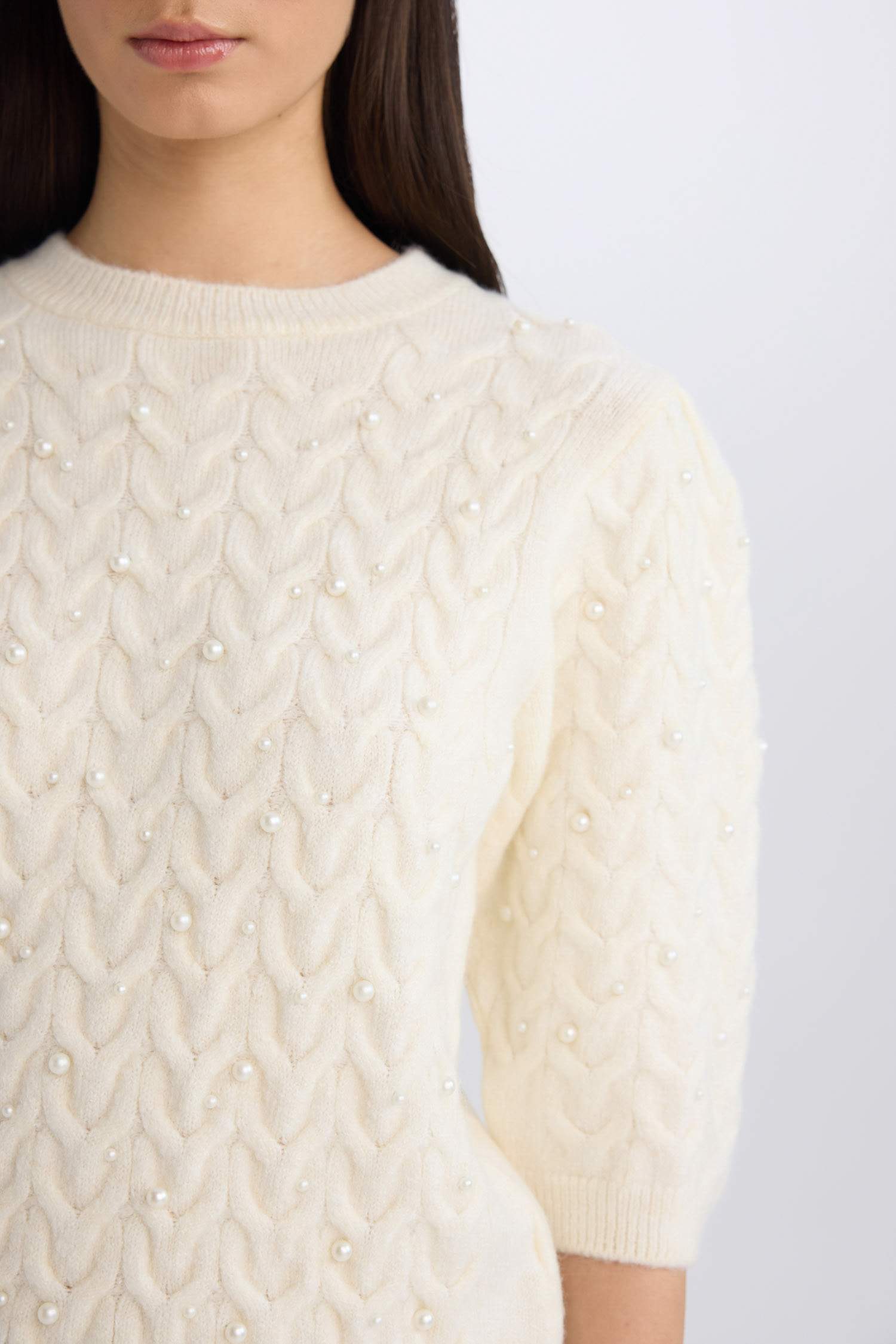 Regular Fit Bisiklet Yaka Basic Düz Yarım Kollu Triko Kazak