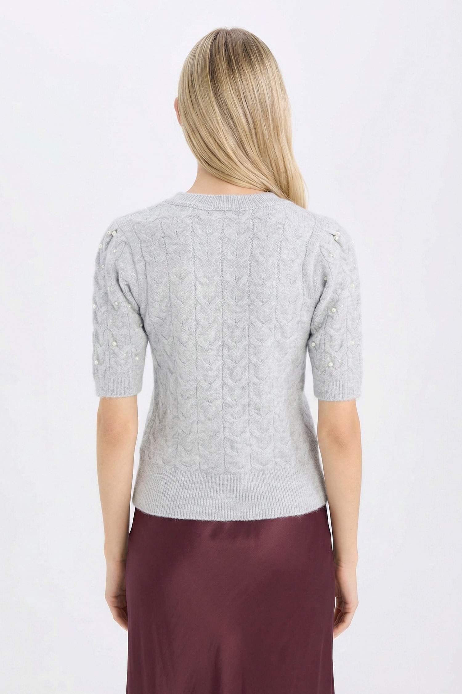 Regular Fit Bisiklet Yaka Basic Düz Yarım Kollu Triko Kazak