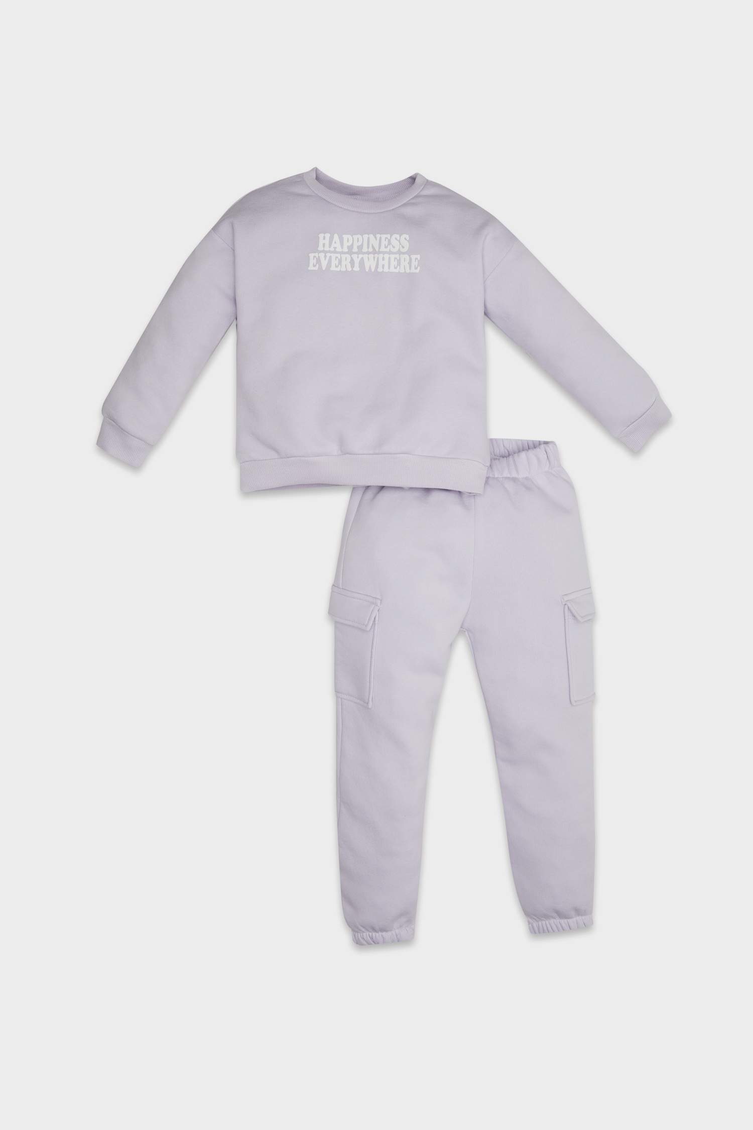Kız Bebek 2'li Takım Baskılı Sweatshirt Beli Lastikli Jogger Eşofman Altı