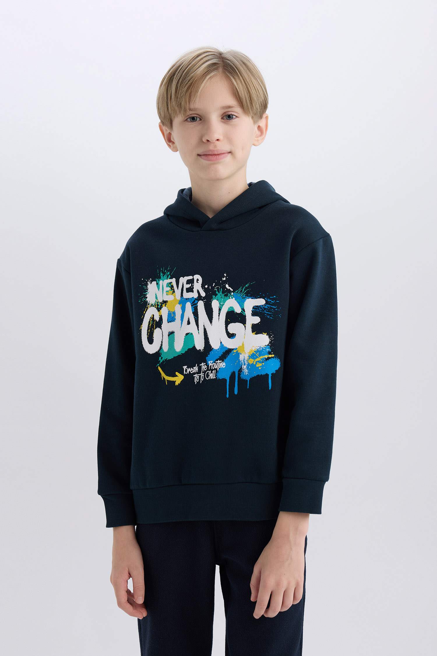 Boy Hooded Printed Sweatshirt with Soft Furry Inside
