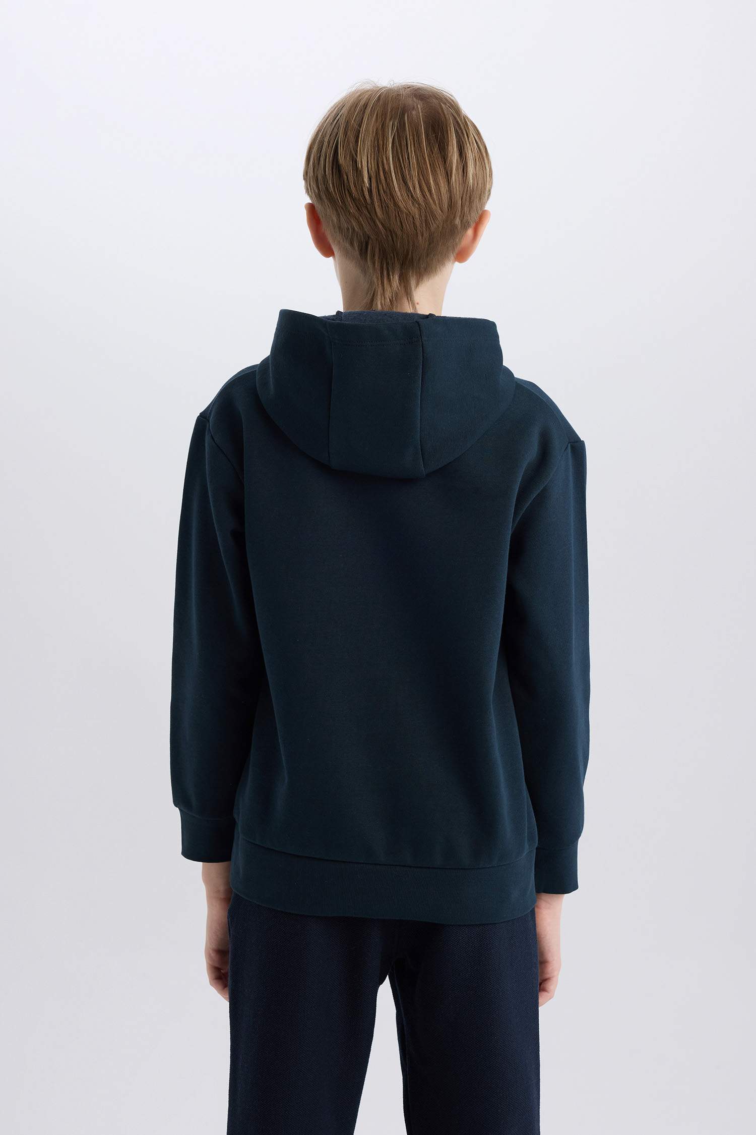 Boy Hooded Printed Sweatshirt with Soft Furry Inside