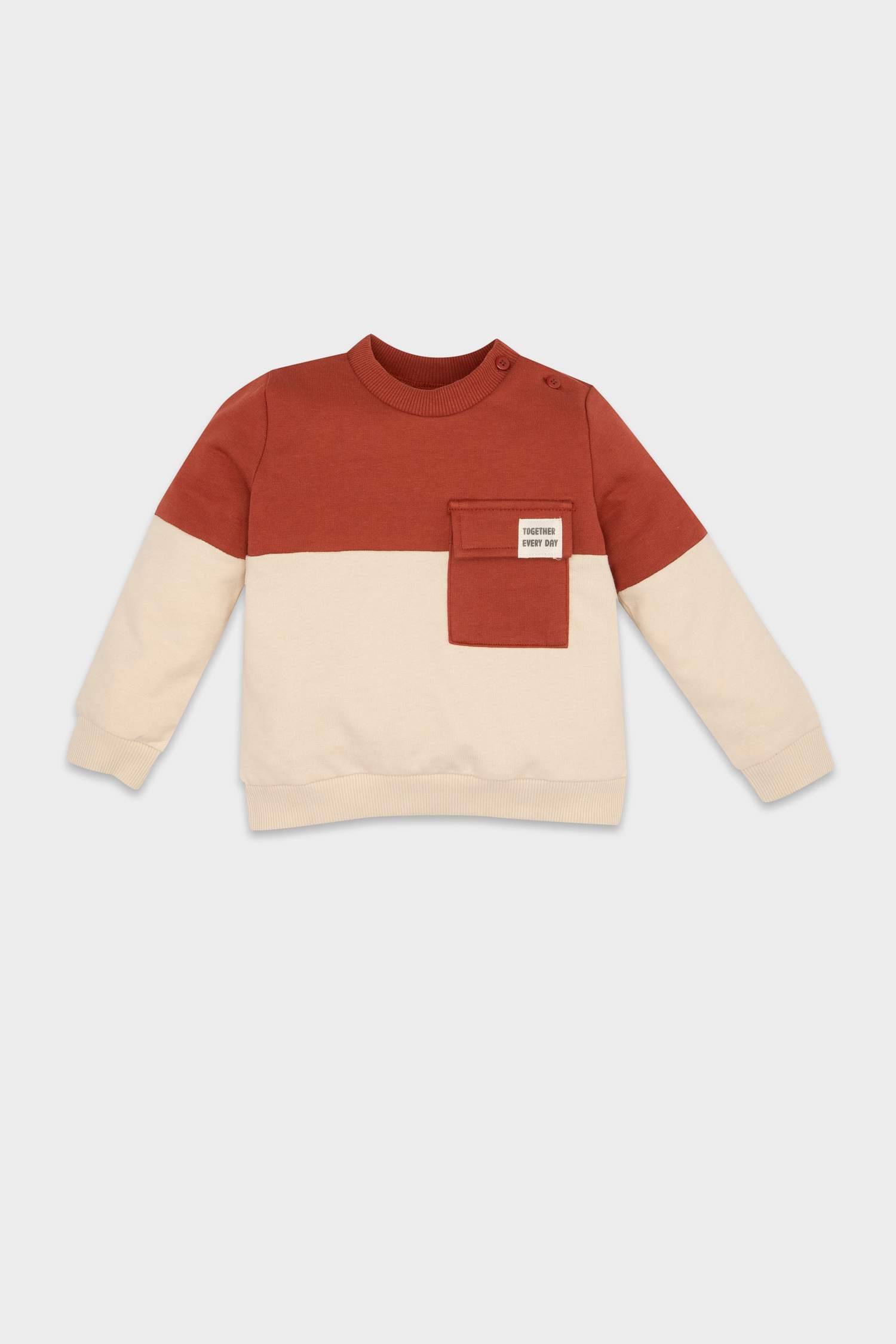 Erkek Bebek Bisiklet Yaka Renk Bloklu İçi Yumuşak Tüylü Sweatshirt