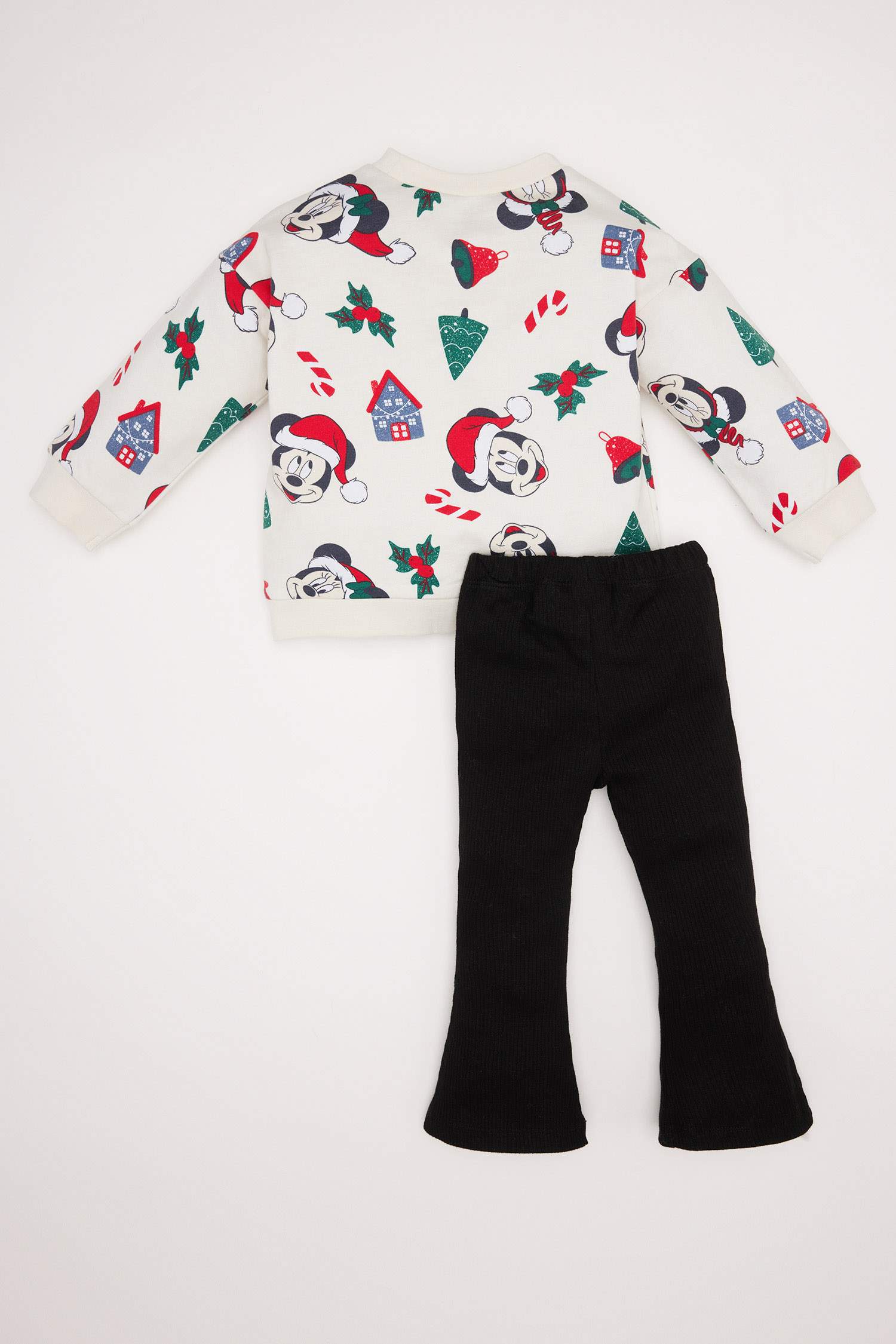 Kız Bebek Yılbaşı Temalı 2'li Takım Disney Mickey & Minnie Sweatshirt İspanyol Paça Alt