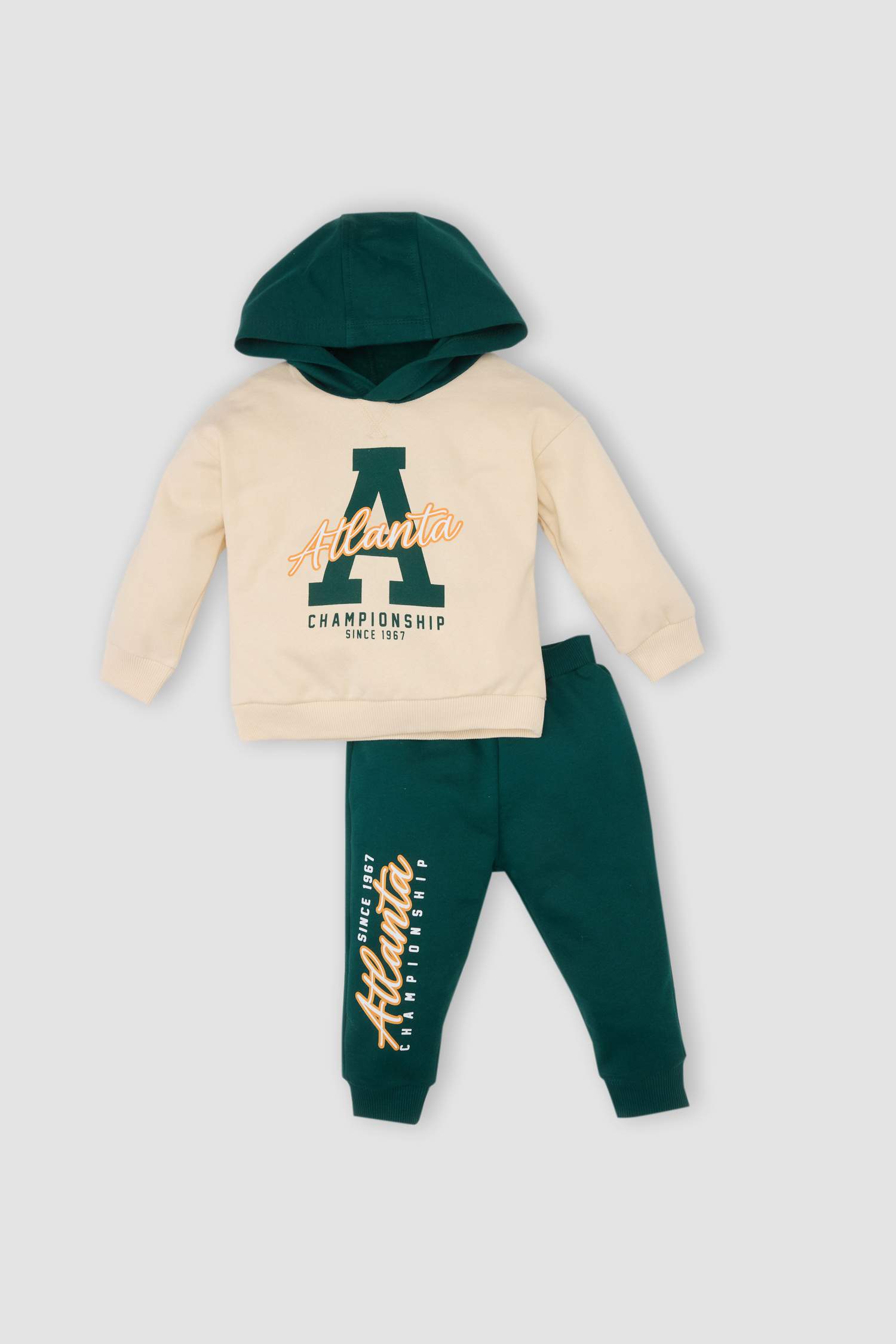 Erkek Bebek 2'li Takım Baskılı Kapüşonlu Sweatshirt Beli Lastikli Eşofman Altı