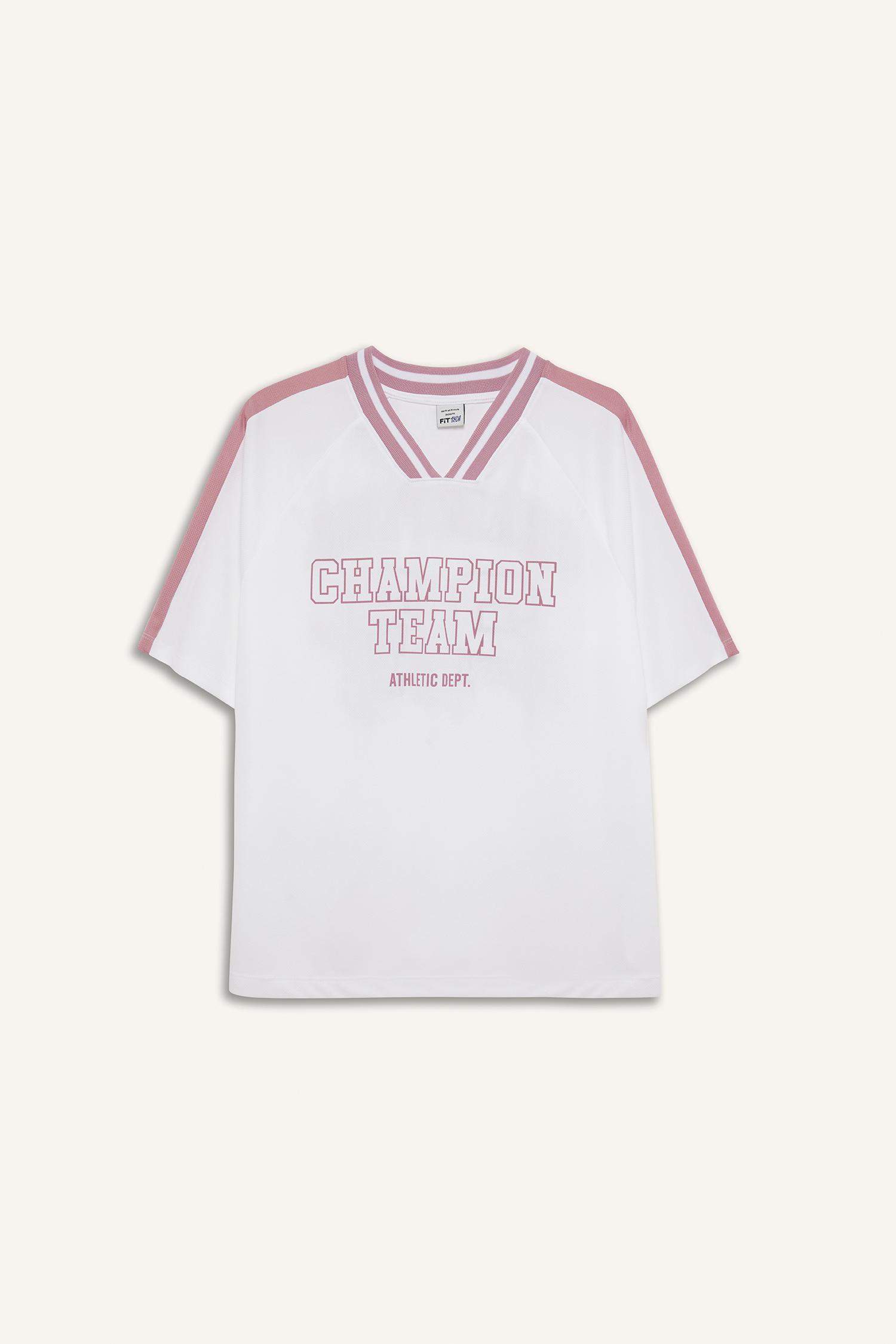 DeFactoFit Oversize Geniş Kalıp V Yaka Sırt Baskılı Sporcu Kısa Kollu Tişört