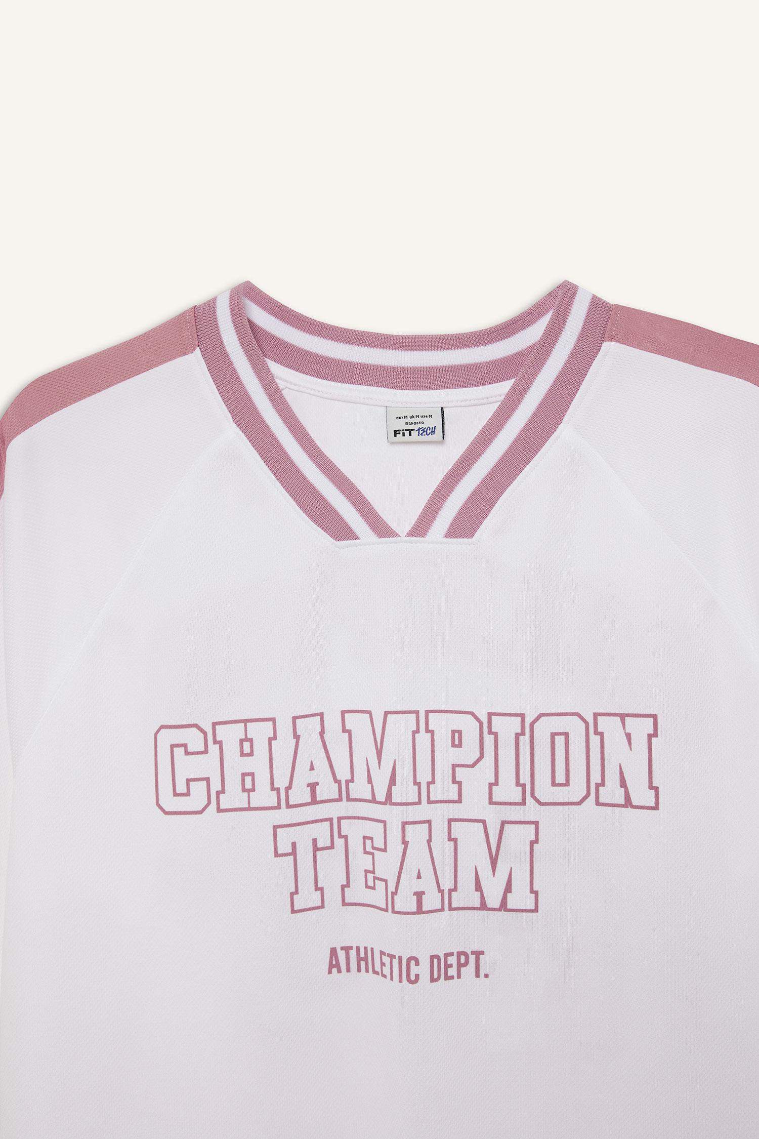 DeFactoFit Oversize Geniş Kalıp V Yaka Sırt Baskılı Sporcu Kısa Kollu Tişört