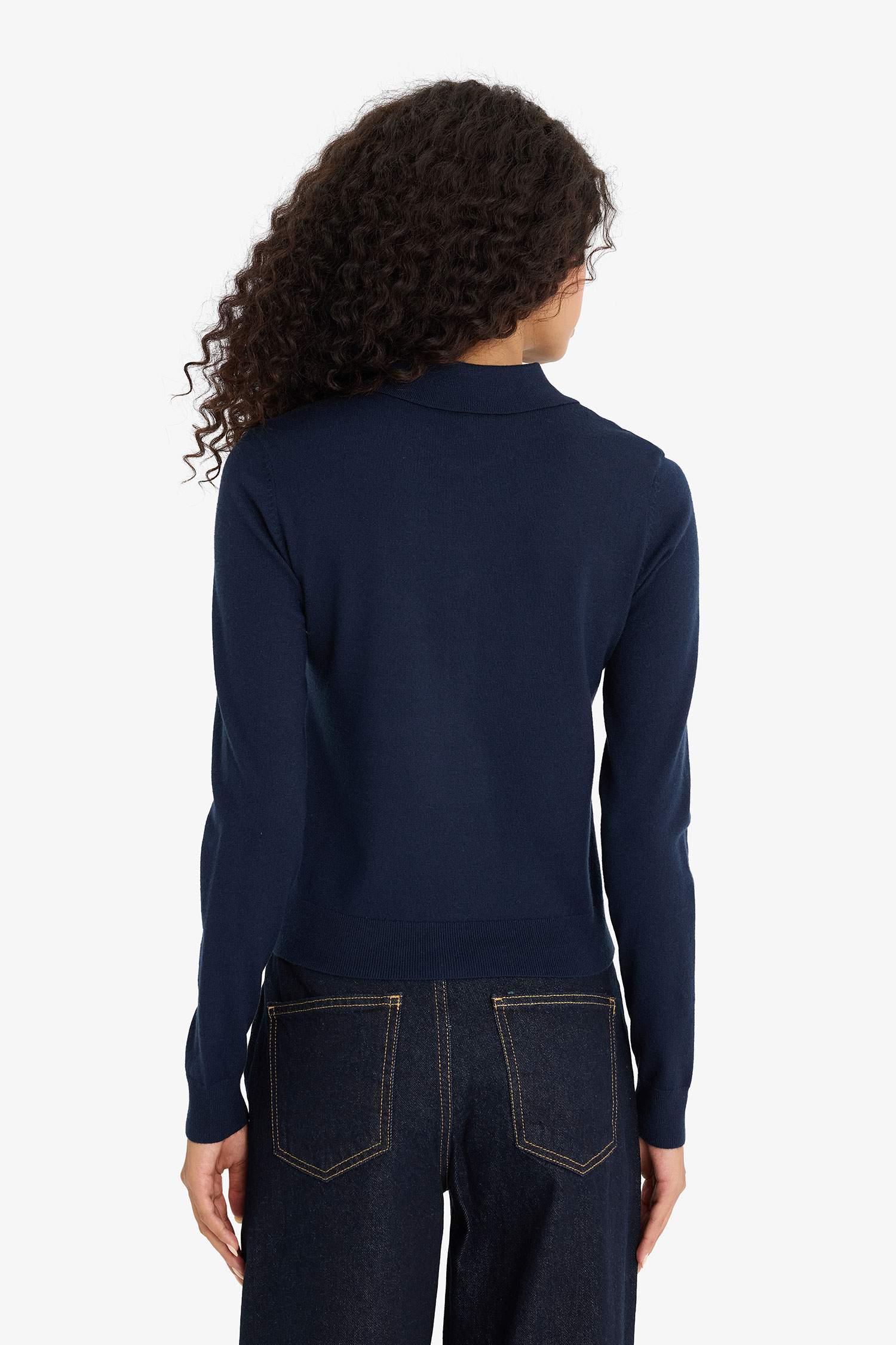 Regular Fit Polo Yaka Basic Düz Triko Kazak