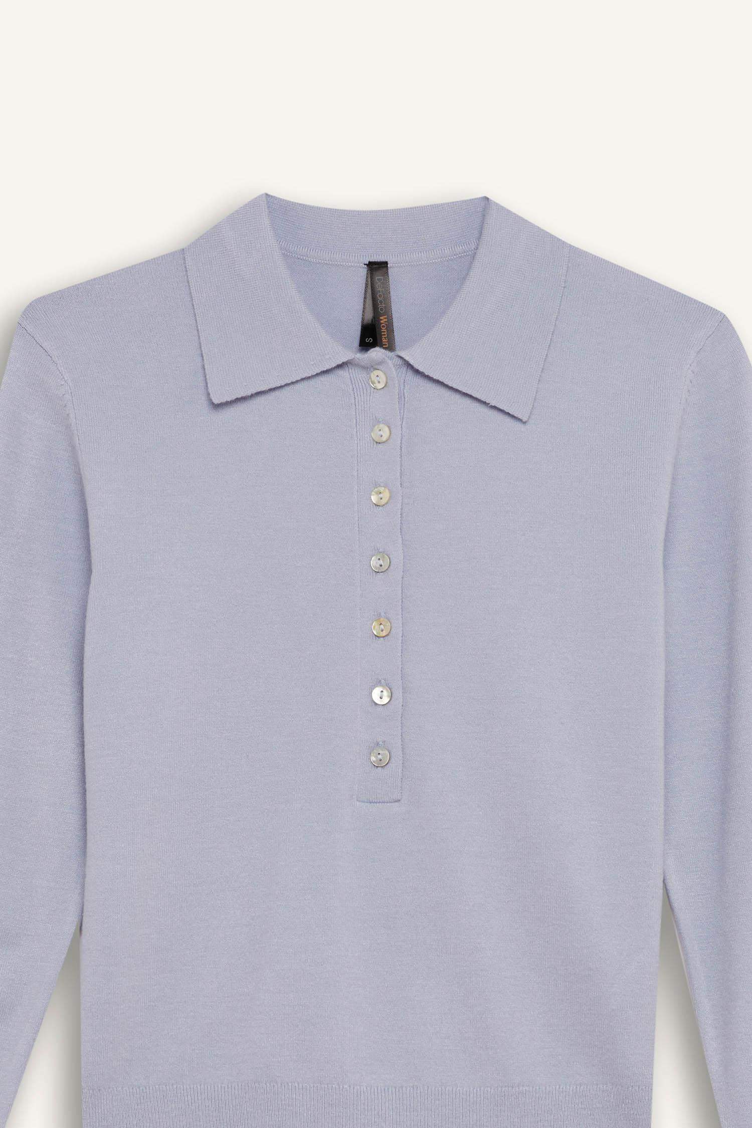 Regular Fit Polo Yaka Basic Düz Triko Kazak