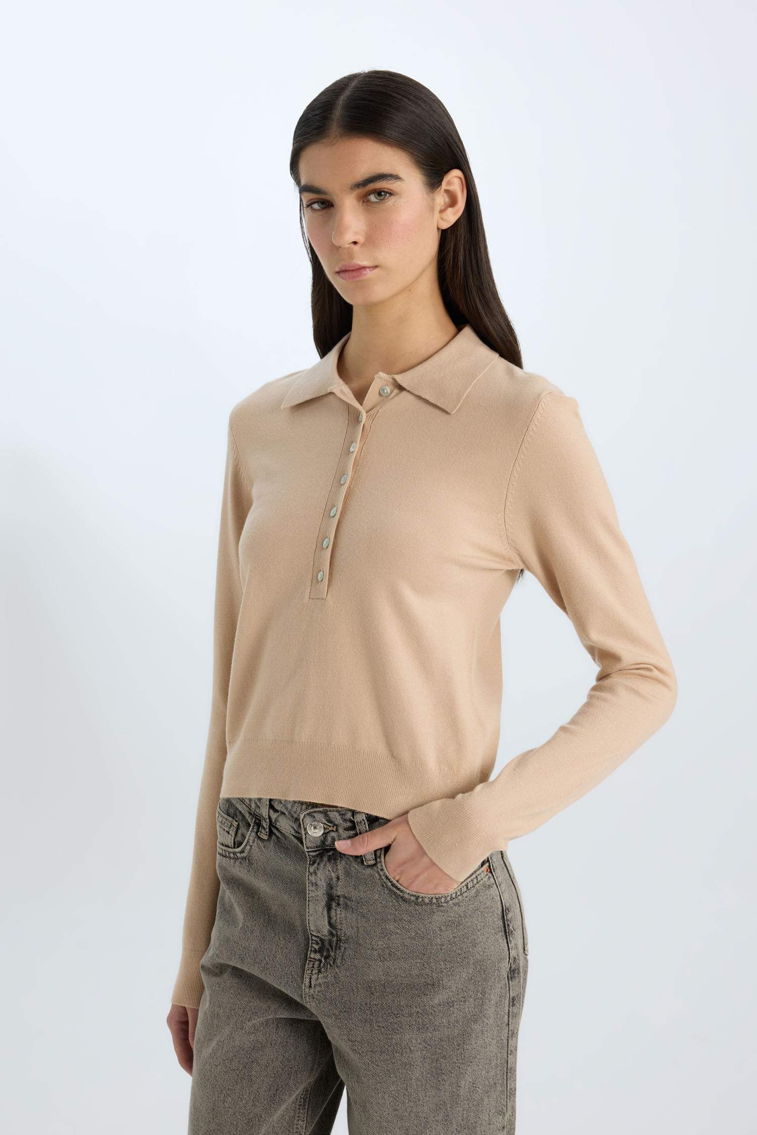 Свитер с воротником поло, регулярный фасон