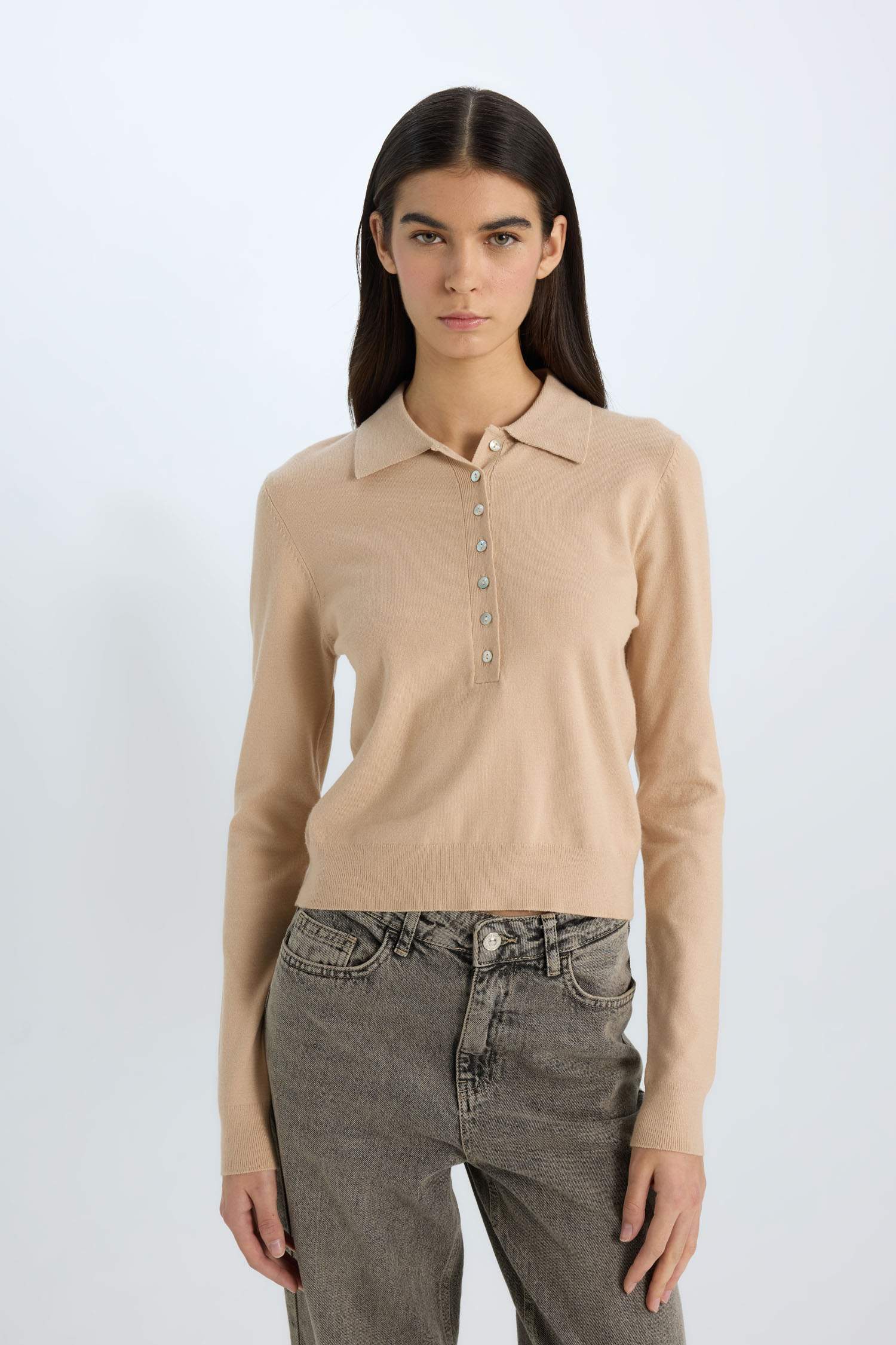 Свитер с воротником поло, регулярный фасон