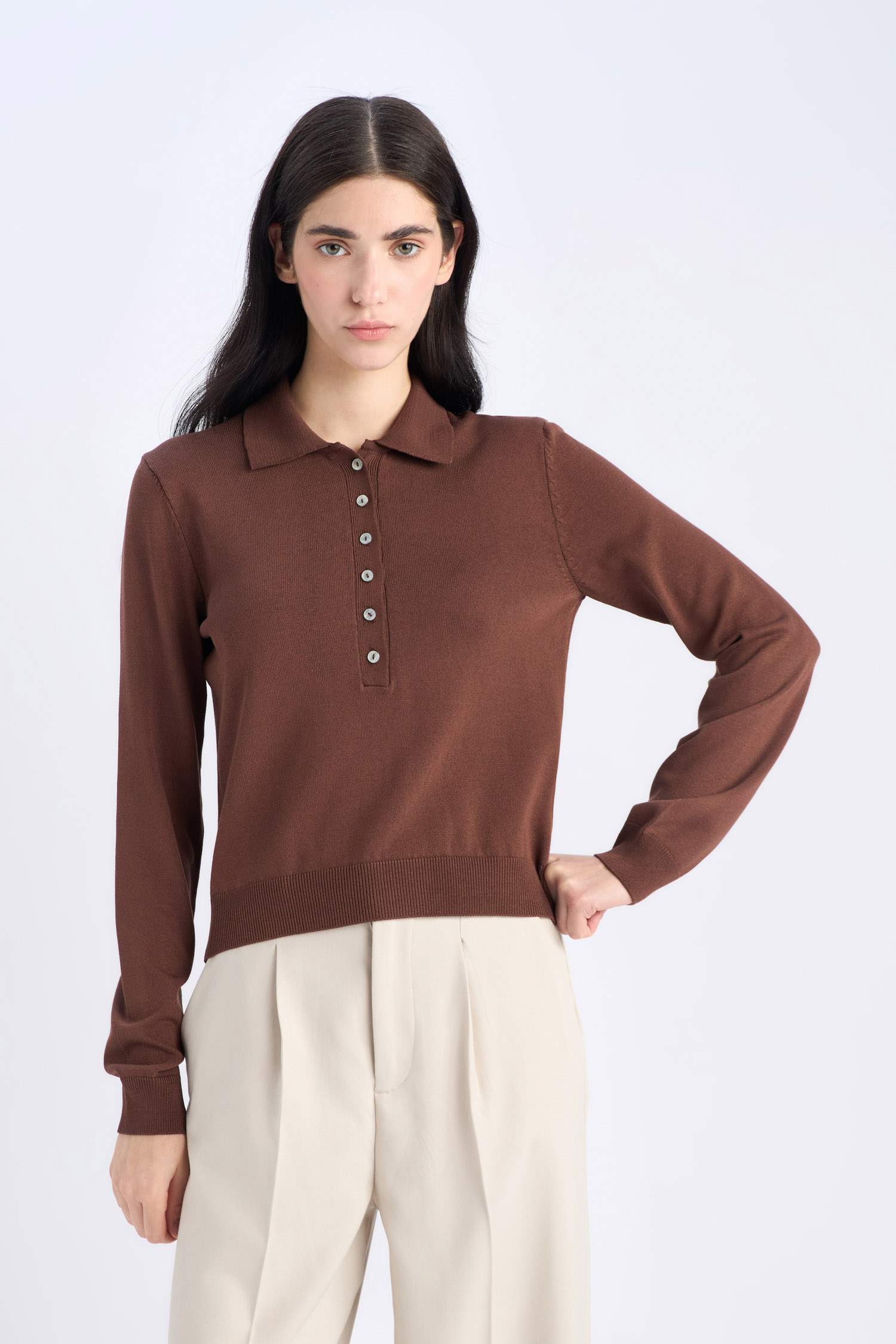 Regular Fit Polo Collar Basic Knitwear Pullover