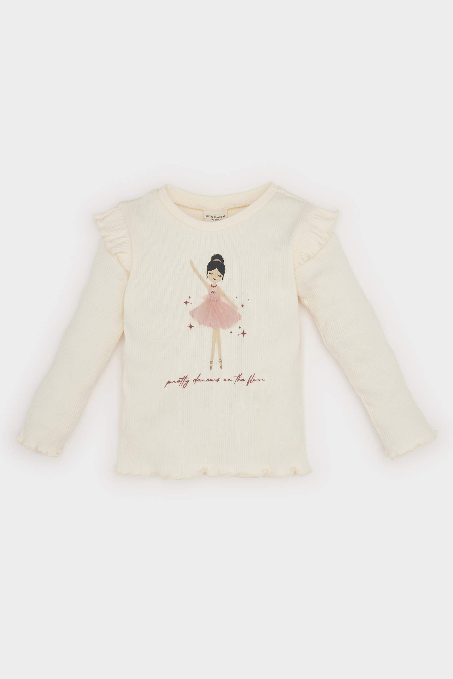 تيشيرت بيبي بناتي كم طويل مضلع قصة عادية بياقة مستديرة