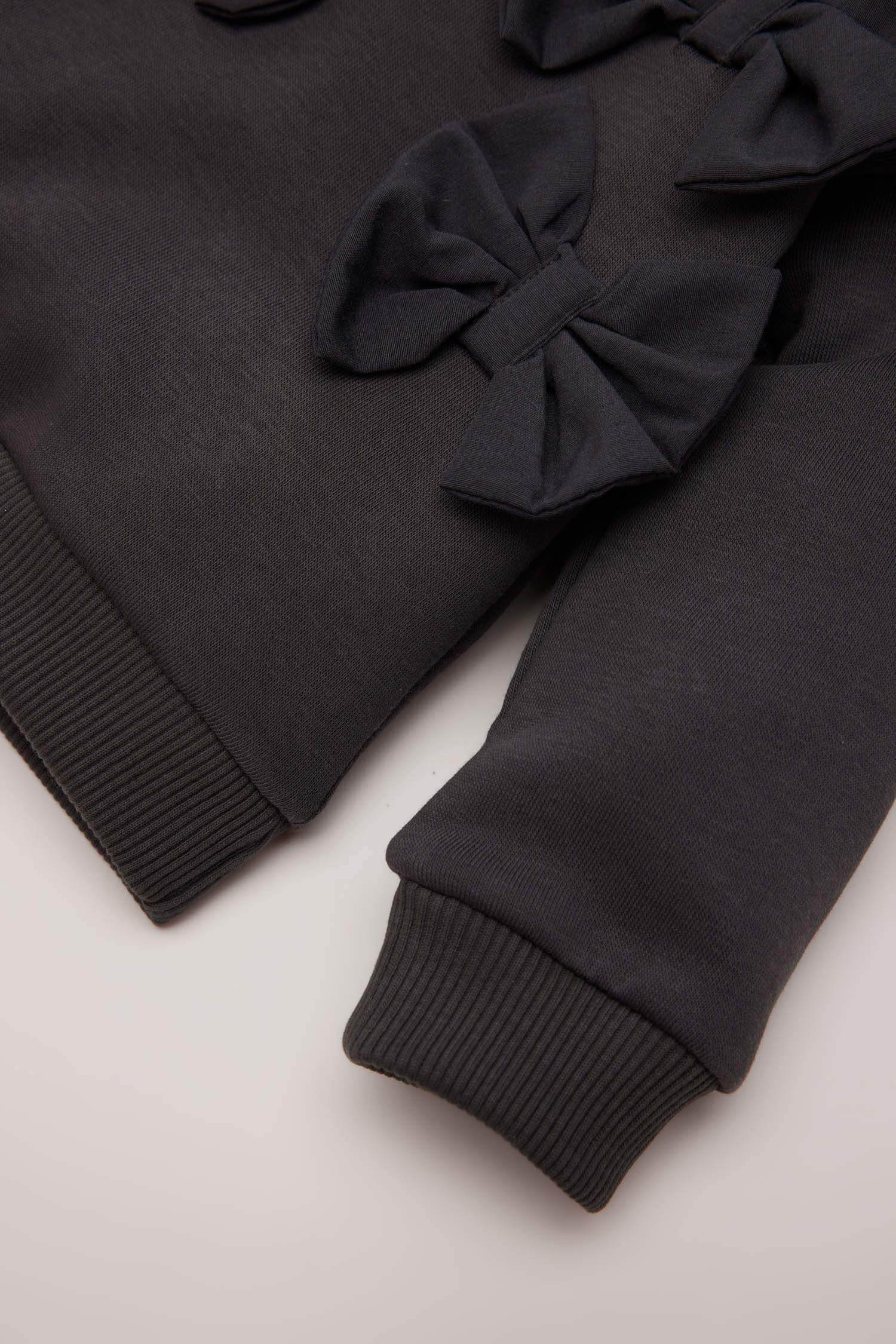 Kız Bebek Bisiklet Yaka Fiyonklu Sweatshirt