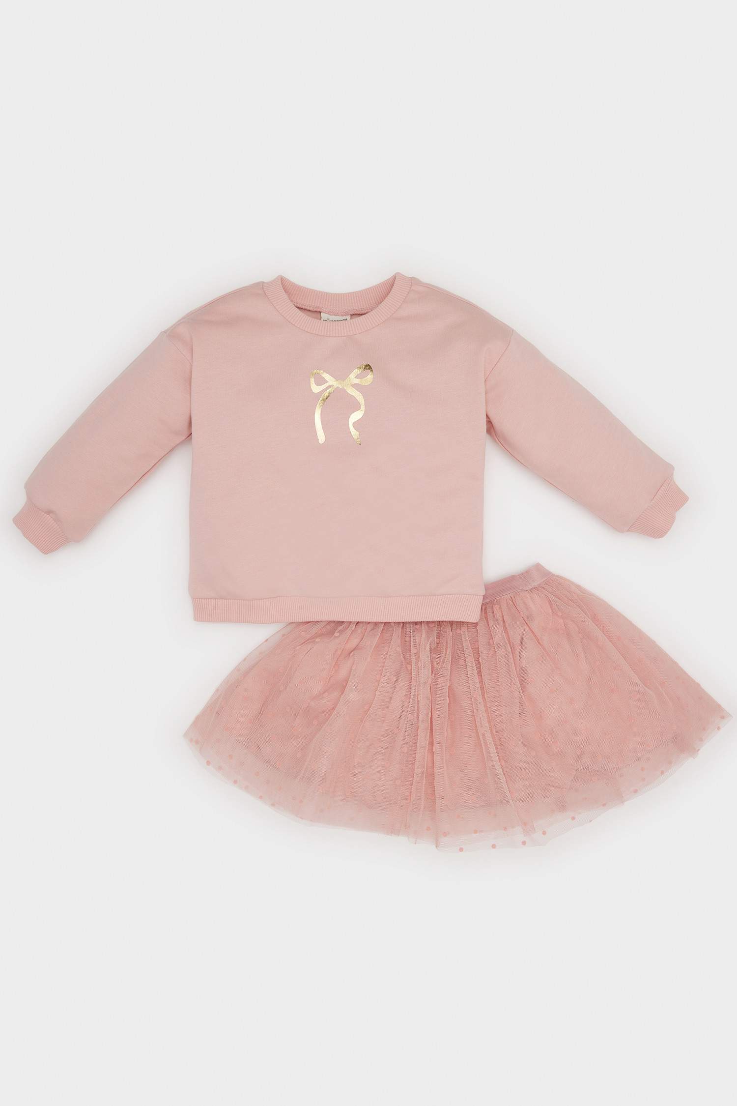 Ensemble Sweatshirt à col rond avec imprimé et jupe en tulle pour bébé fille