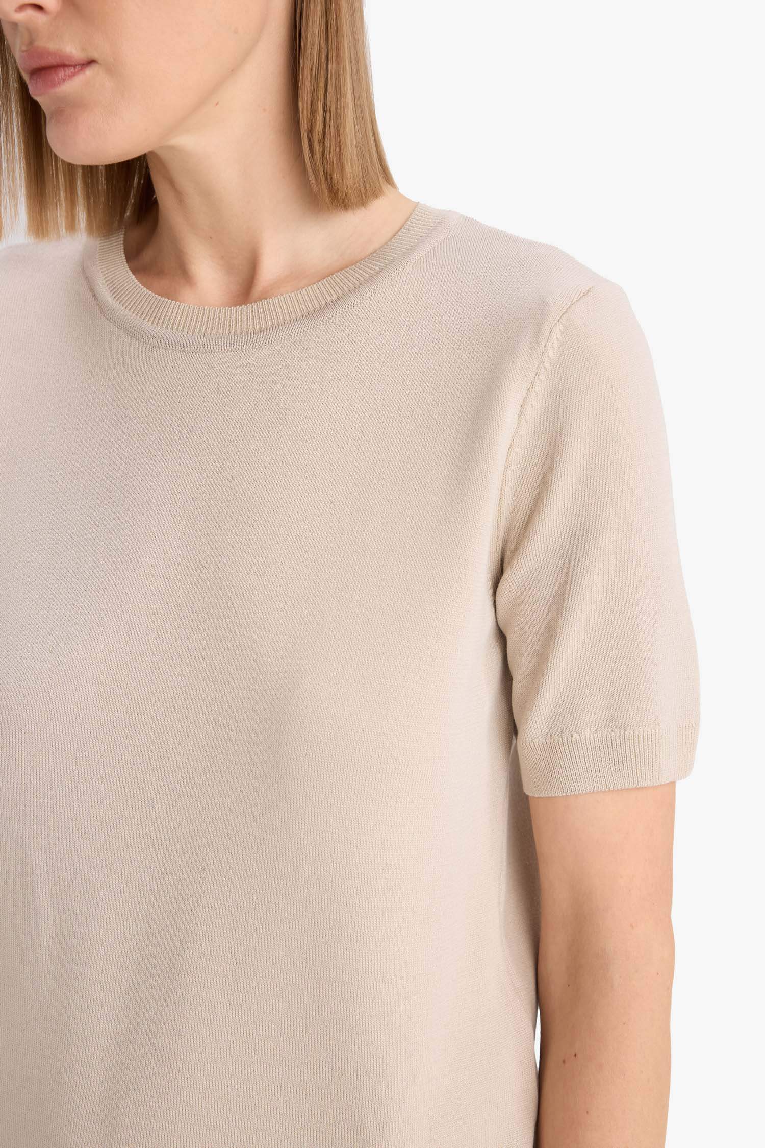 Regular Fit Bisiklet Yaka Kısa Kollu Triko Kazak