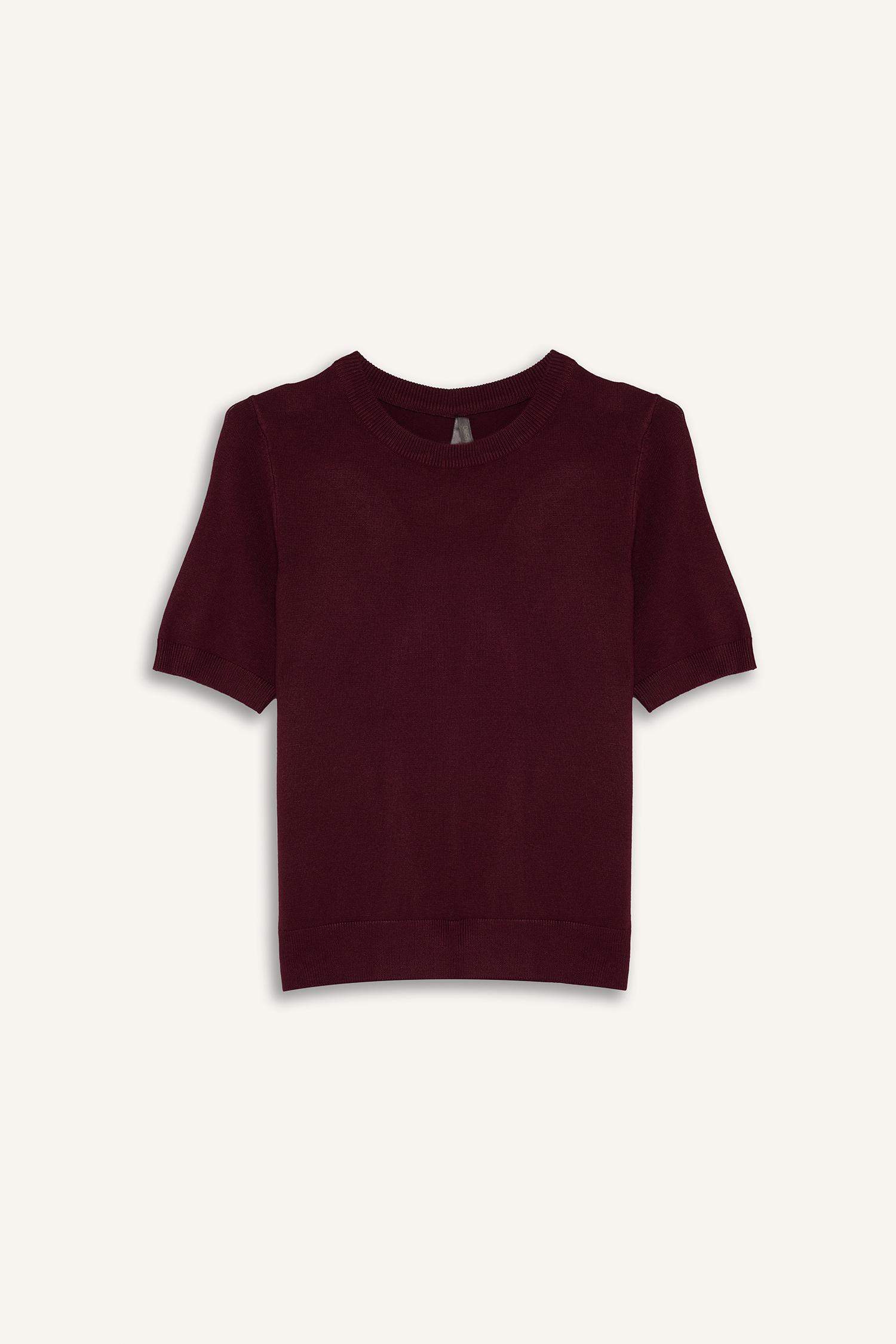 Трикотажный свитер Regular Fit с круглым вырезом и коротким рукавом