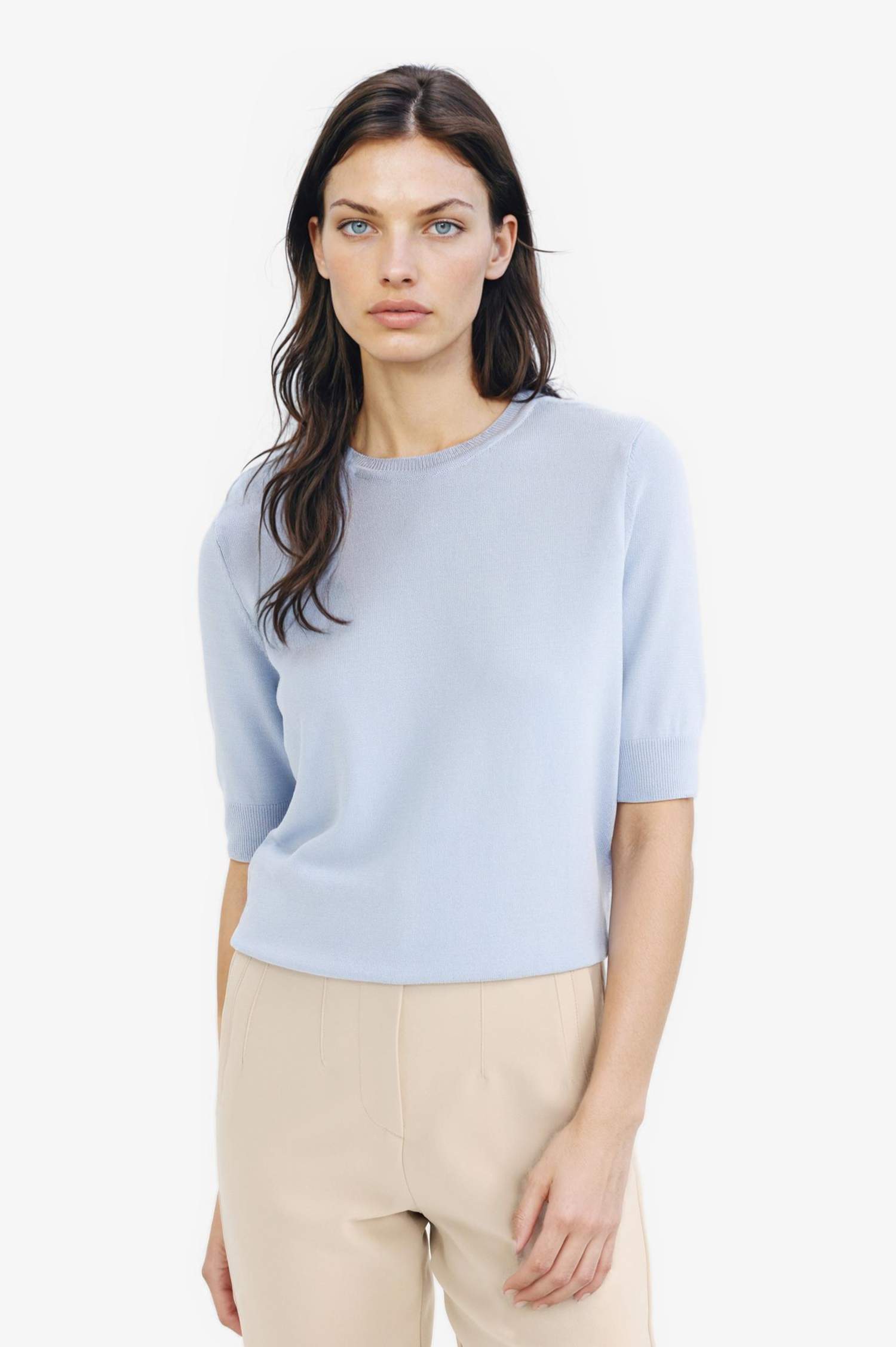 بلوفر قصة عادية بياقة مستديرة