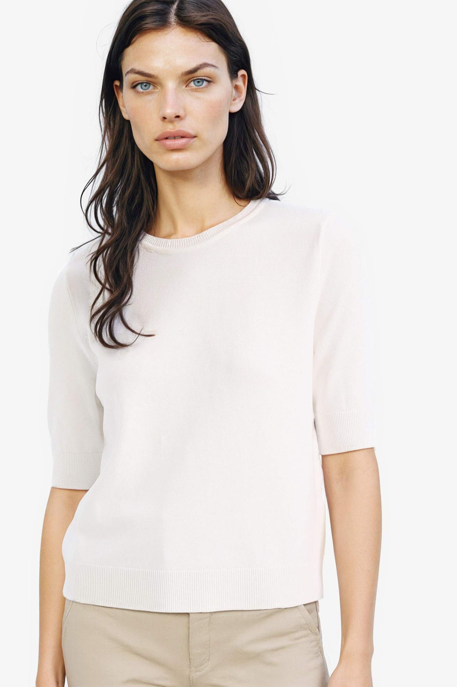 Regular Fit Bisiklet Yaka Basic Düz Kısa Kollu Triko Kazak