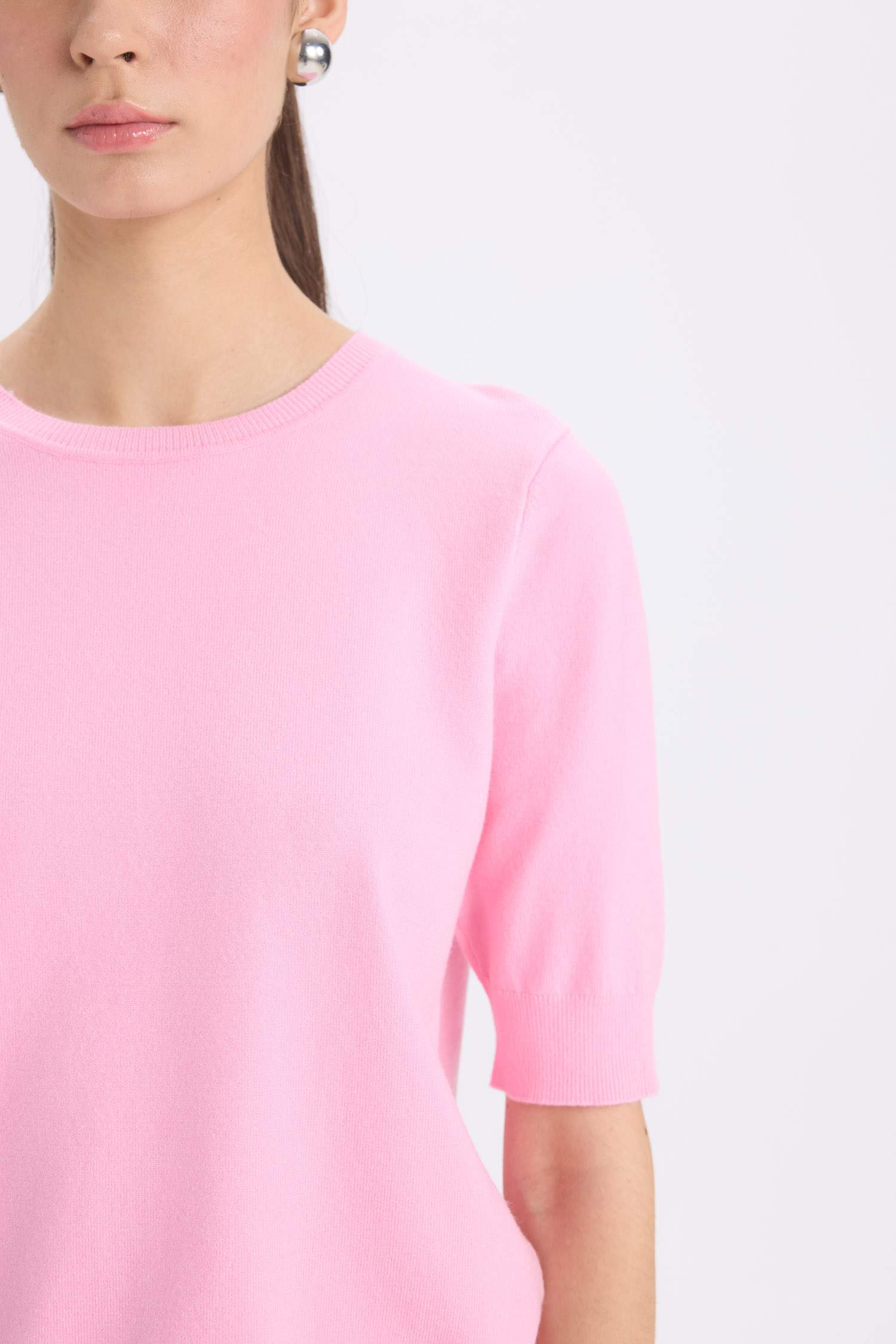 Regular Fit Bisiklet Yaka Basic Düz Kısa Kollu Triko Kazak