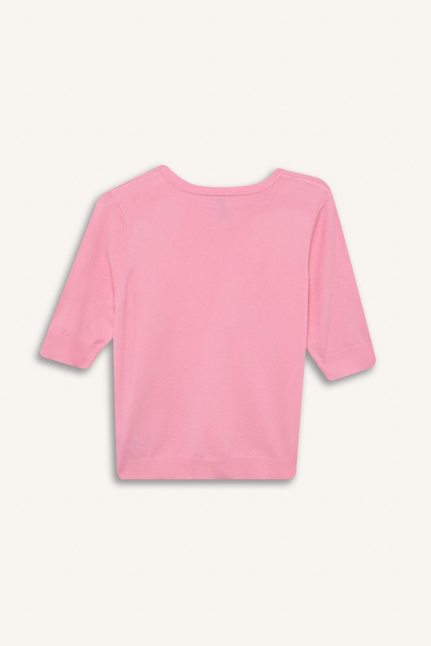 Regular Fit Bisiklet Yaka Basic Düz Kısa Kollu Triko Kazak