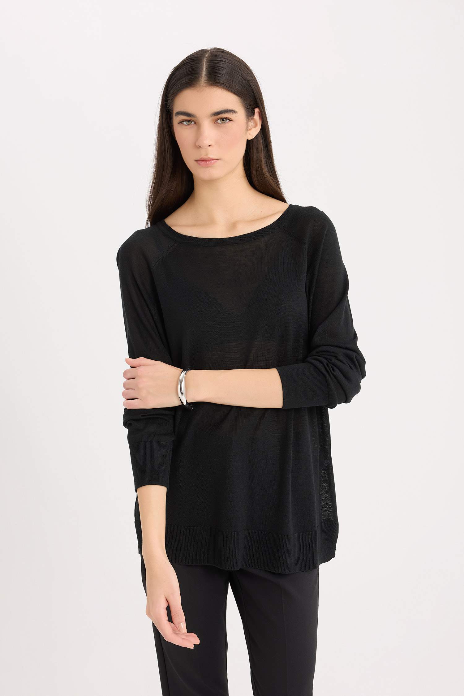 بلوز صوف قصة عادية بياخة مستديرة