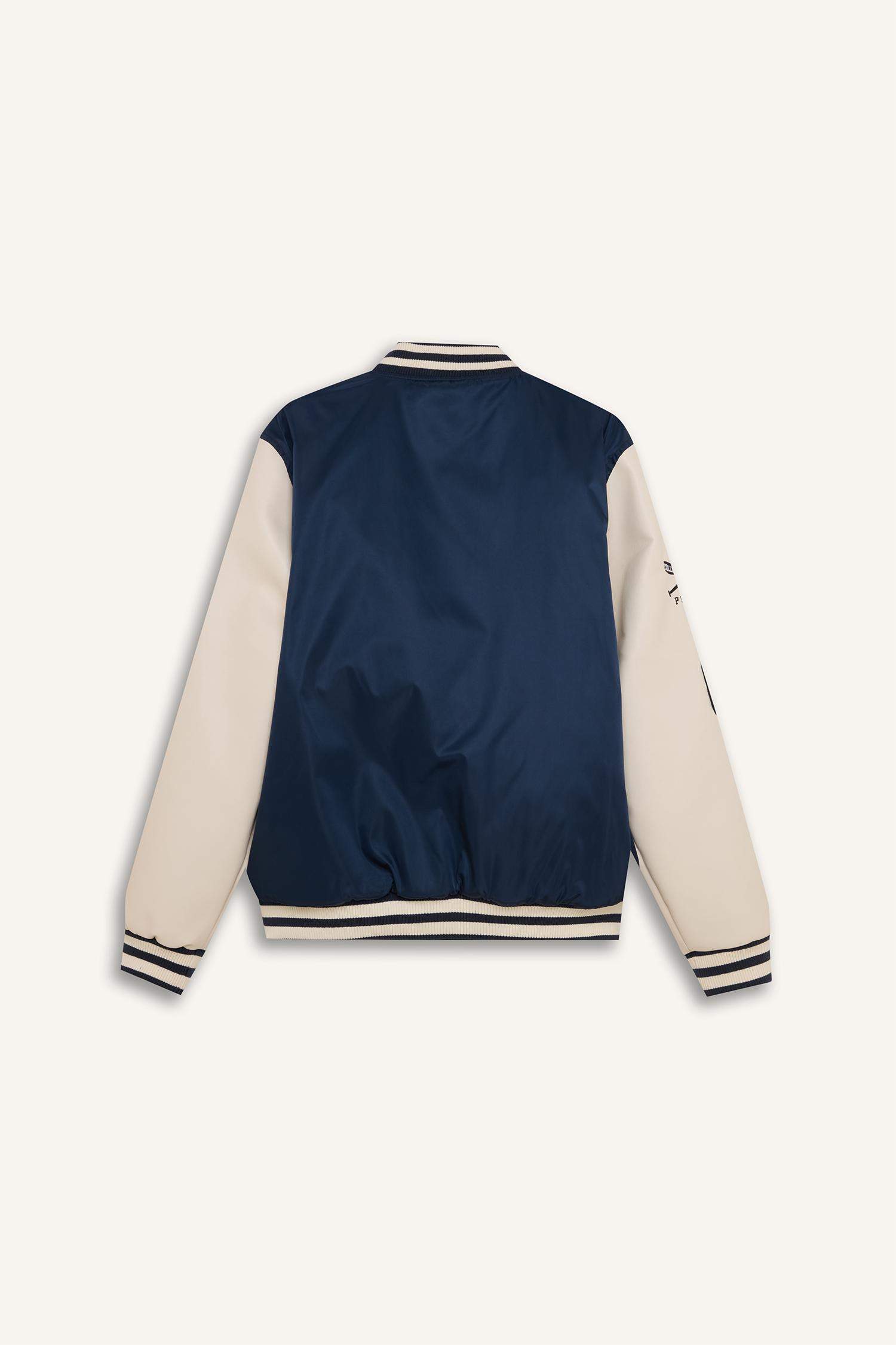 Su İtici Oversize Geniş Kalıp Bomber Kolej Yaka Cepli Nakışlı Çıtçıt Kapamalı Mont