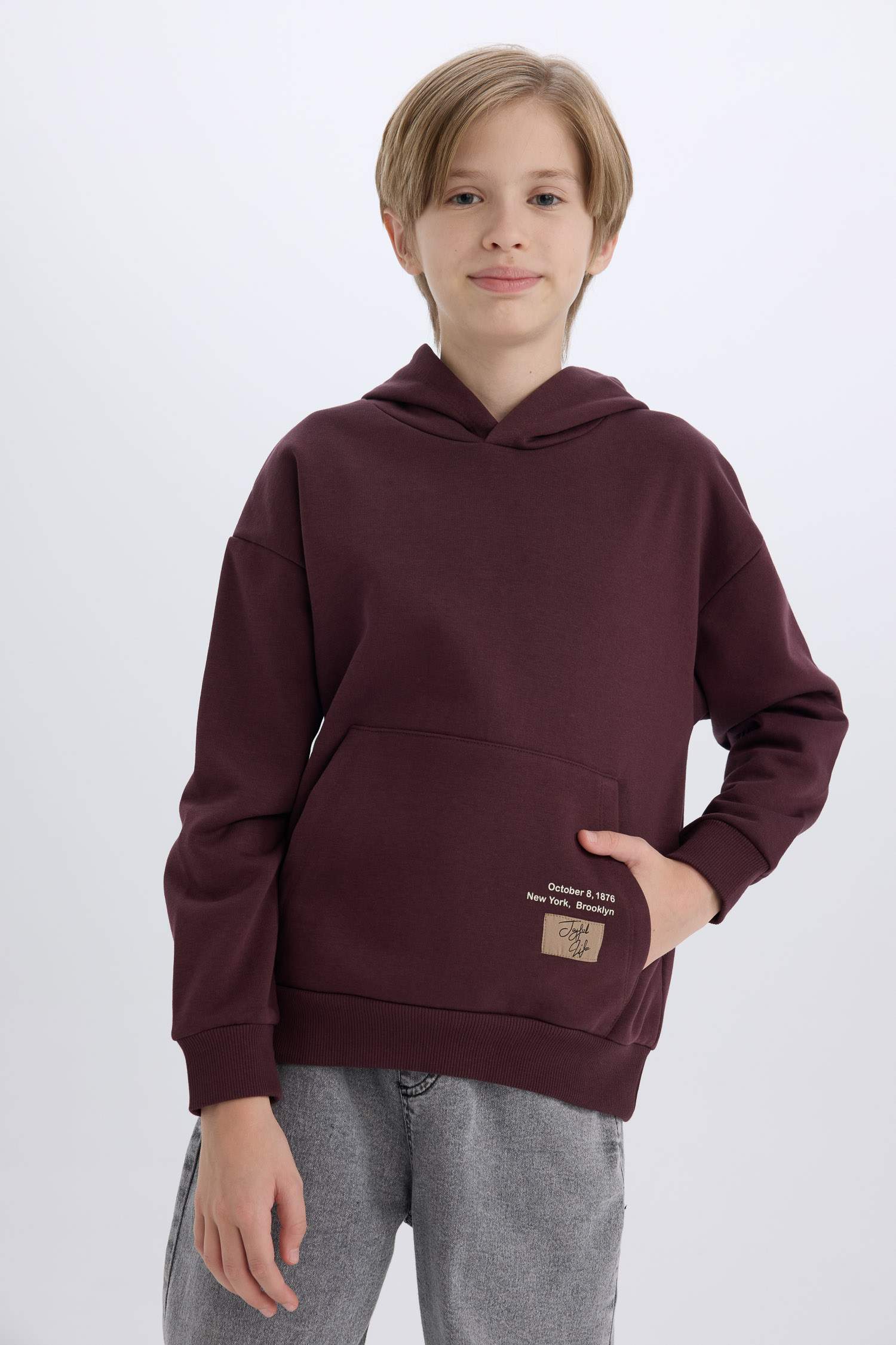 Boy Hooded Printed Pocket Sweatshirt