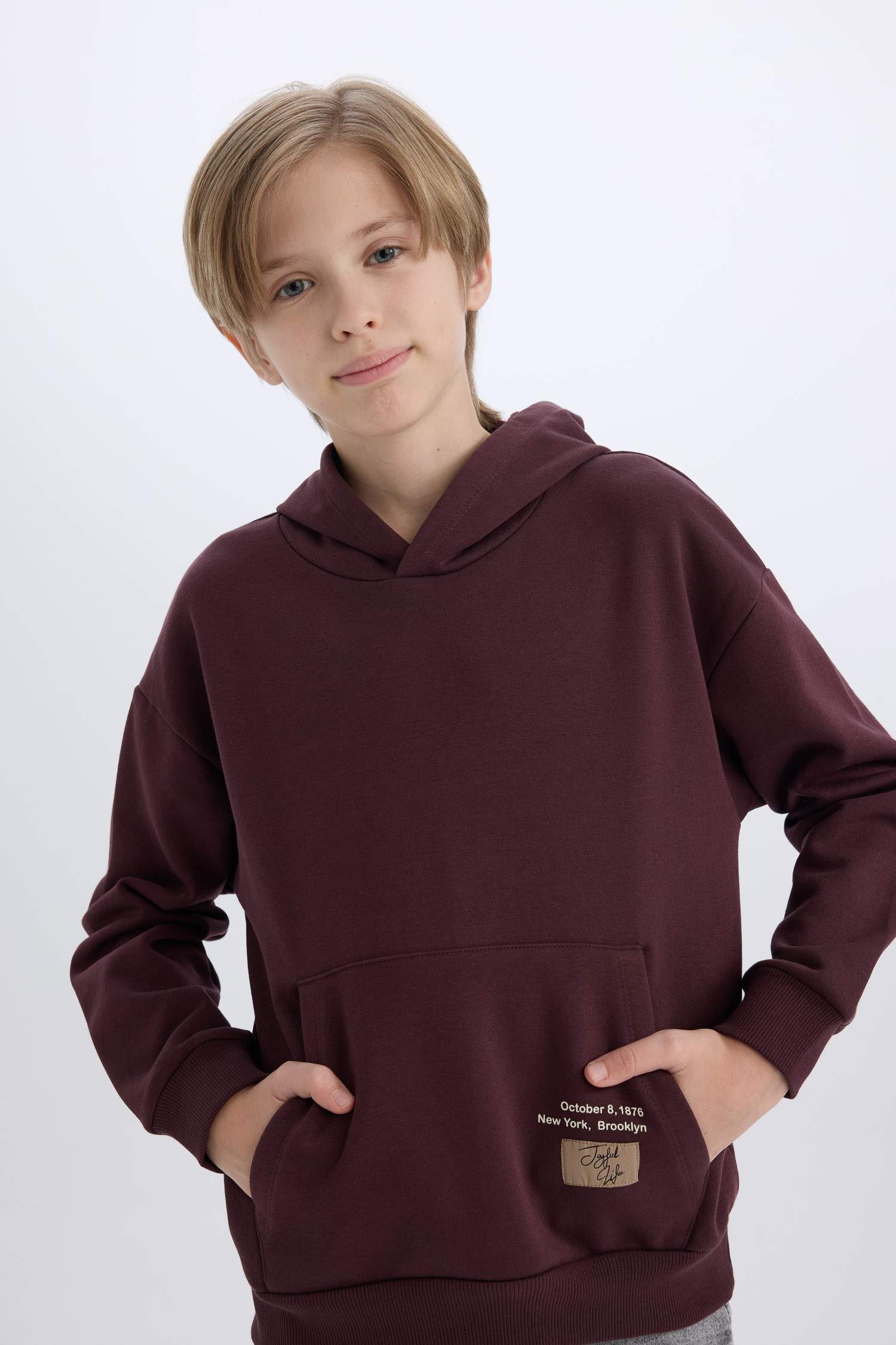Boy Hooded Printed Pocket Sweatshirt