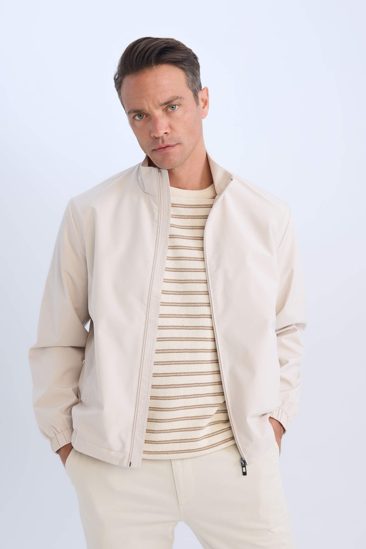 Regular Fit Dik Yaka Fermuarlı Cepli Mevsimlik Baharlık Mont