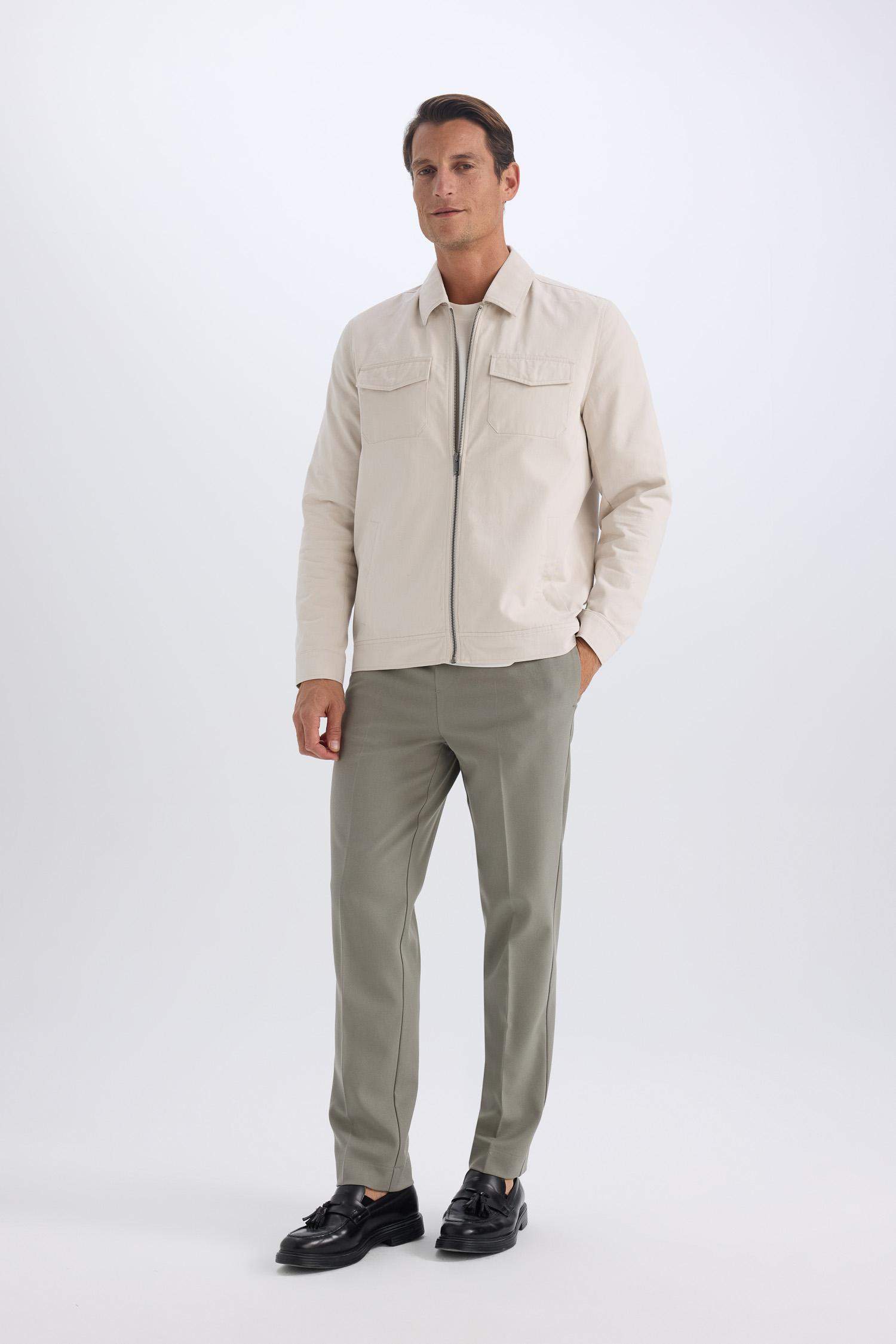 %100 Pamuk Regular Fit Gömlek Yaka Fermuarlı Cepli Mevsimlik Baharlık Mont