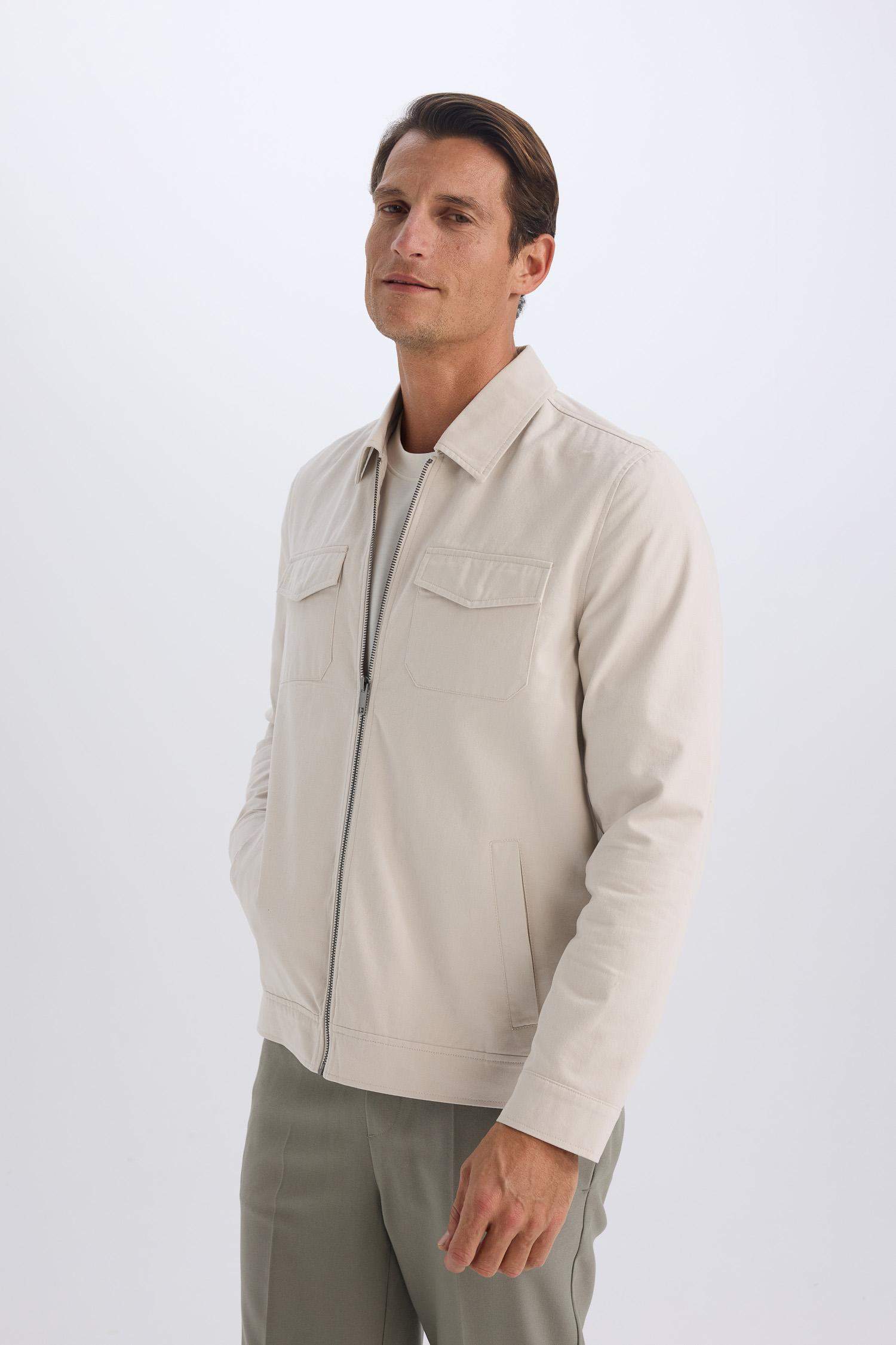 %100 Pamuk Regular Fit Gömlek Yaka Fermuarlı Cepli Mevsimlik Baharlık Mont