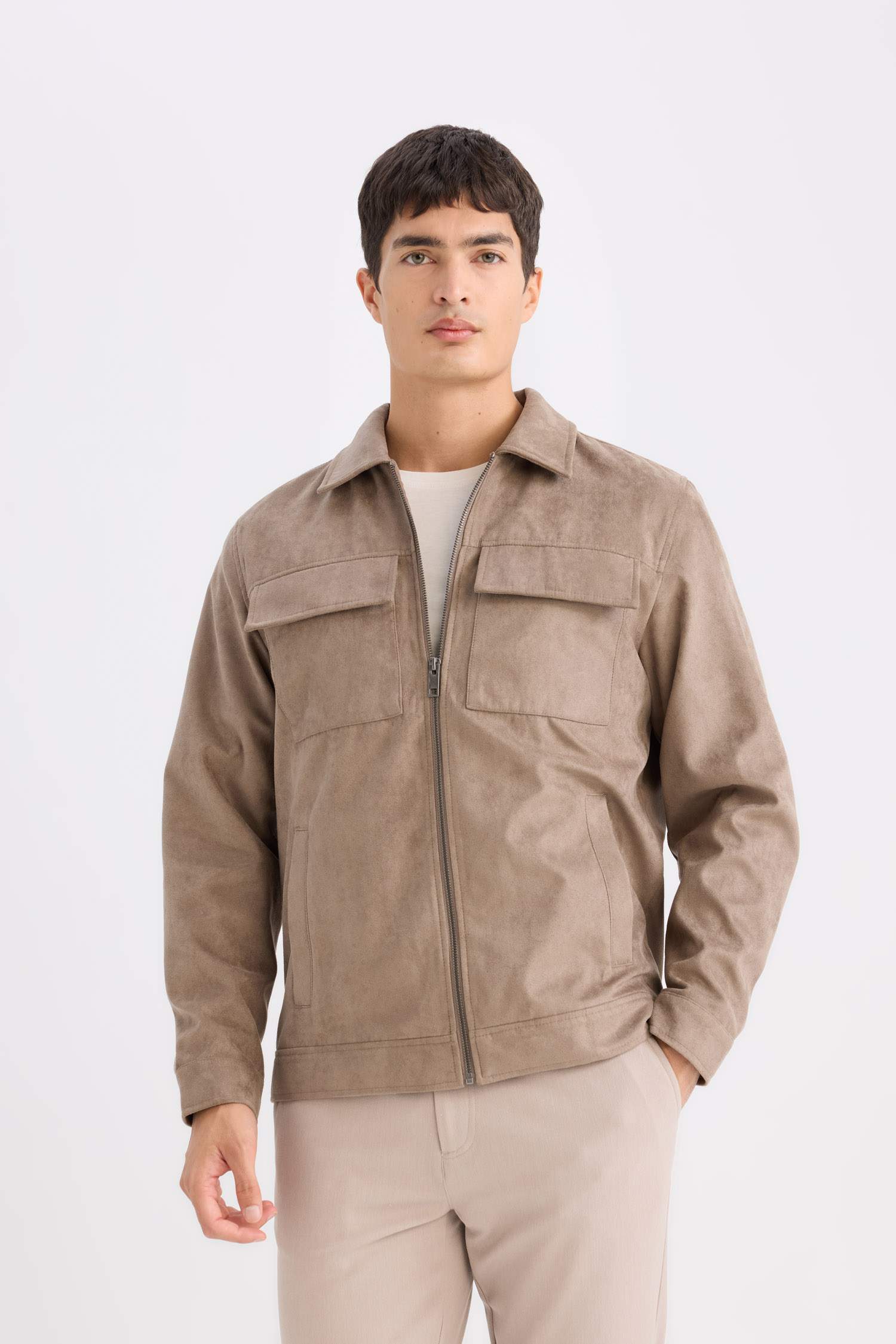 Slim Fit Dar Kesim Gömlek Yaka Fermuarlı Mevsimlik Baharlık Mont