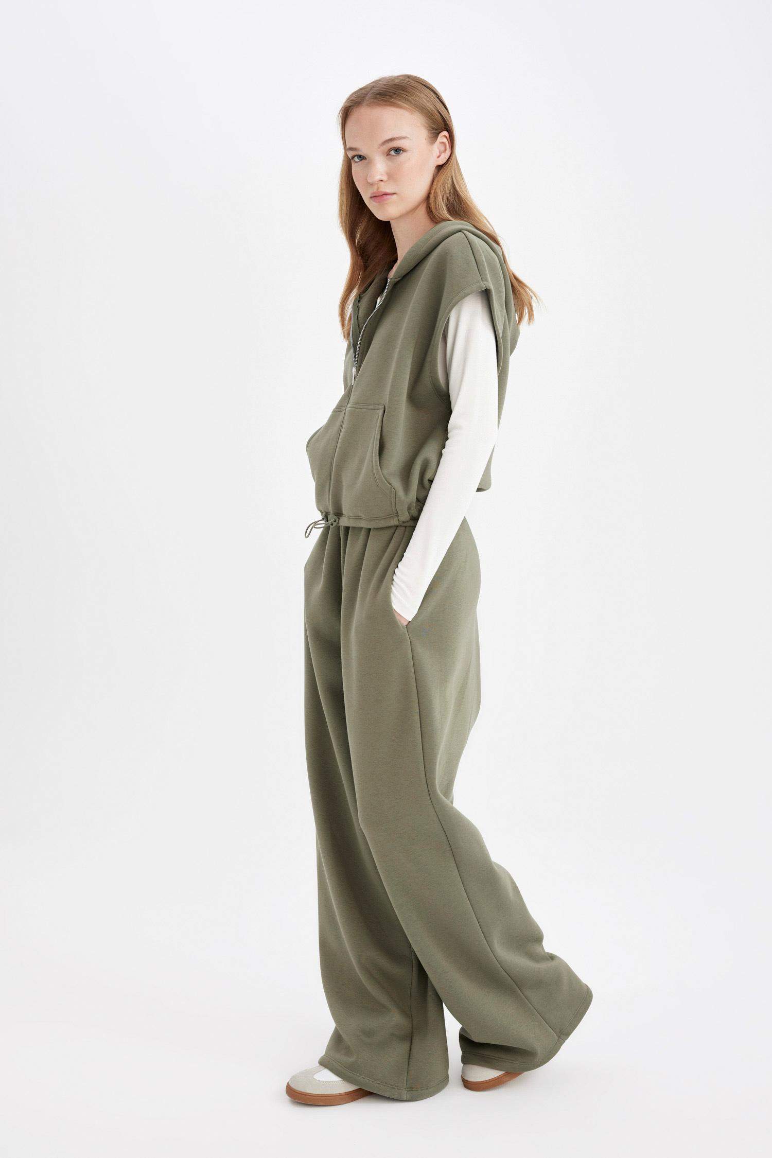 Wide Leg Geniş Bol Paça Eşofman Altı Beli Lastikli Cepli Basic Düz