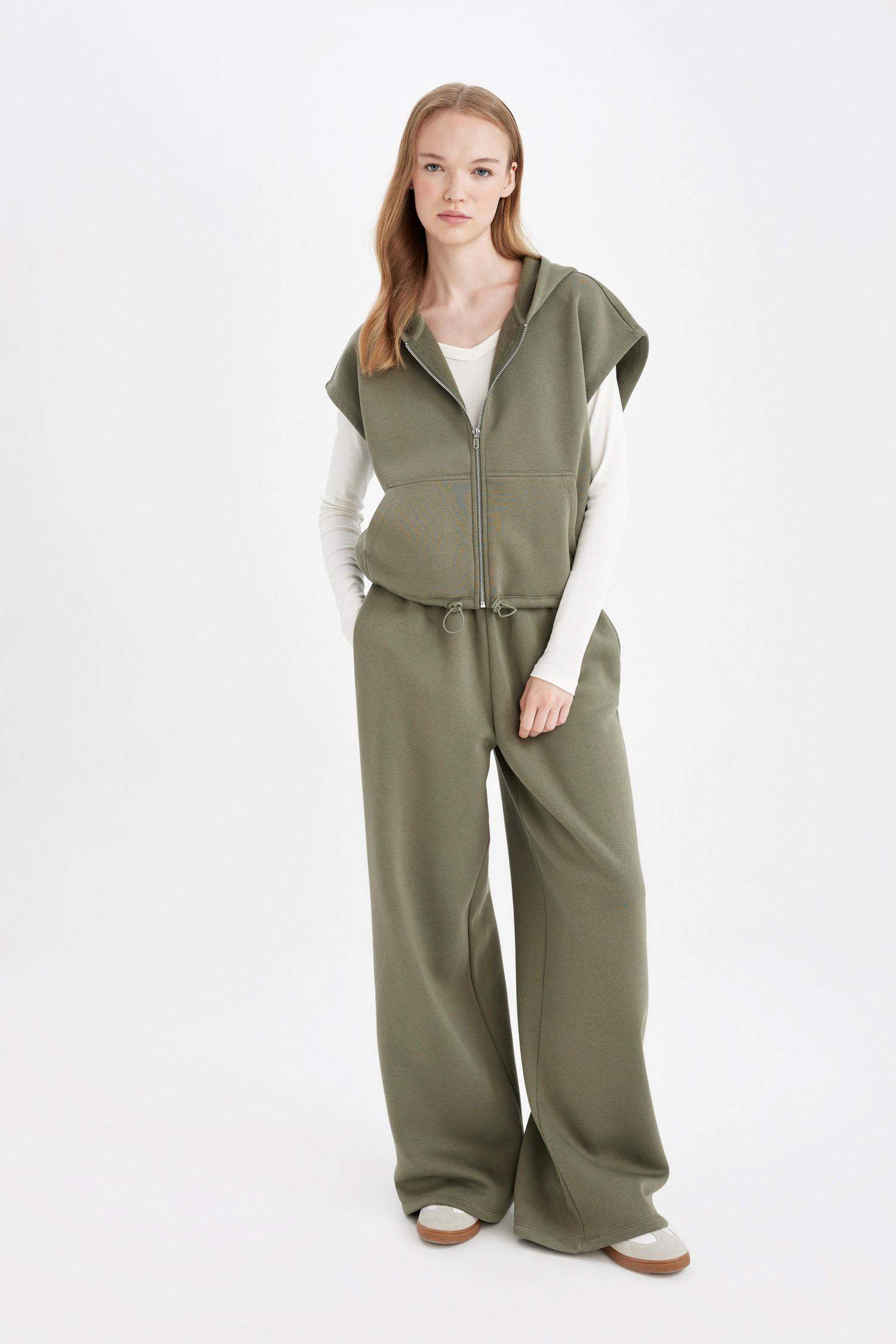 Wide Leg Geniş Bol Paça Eşofman Altı Beli Lastikli Cepli Basic Düz