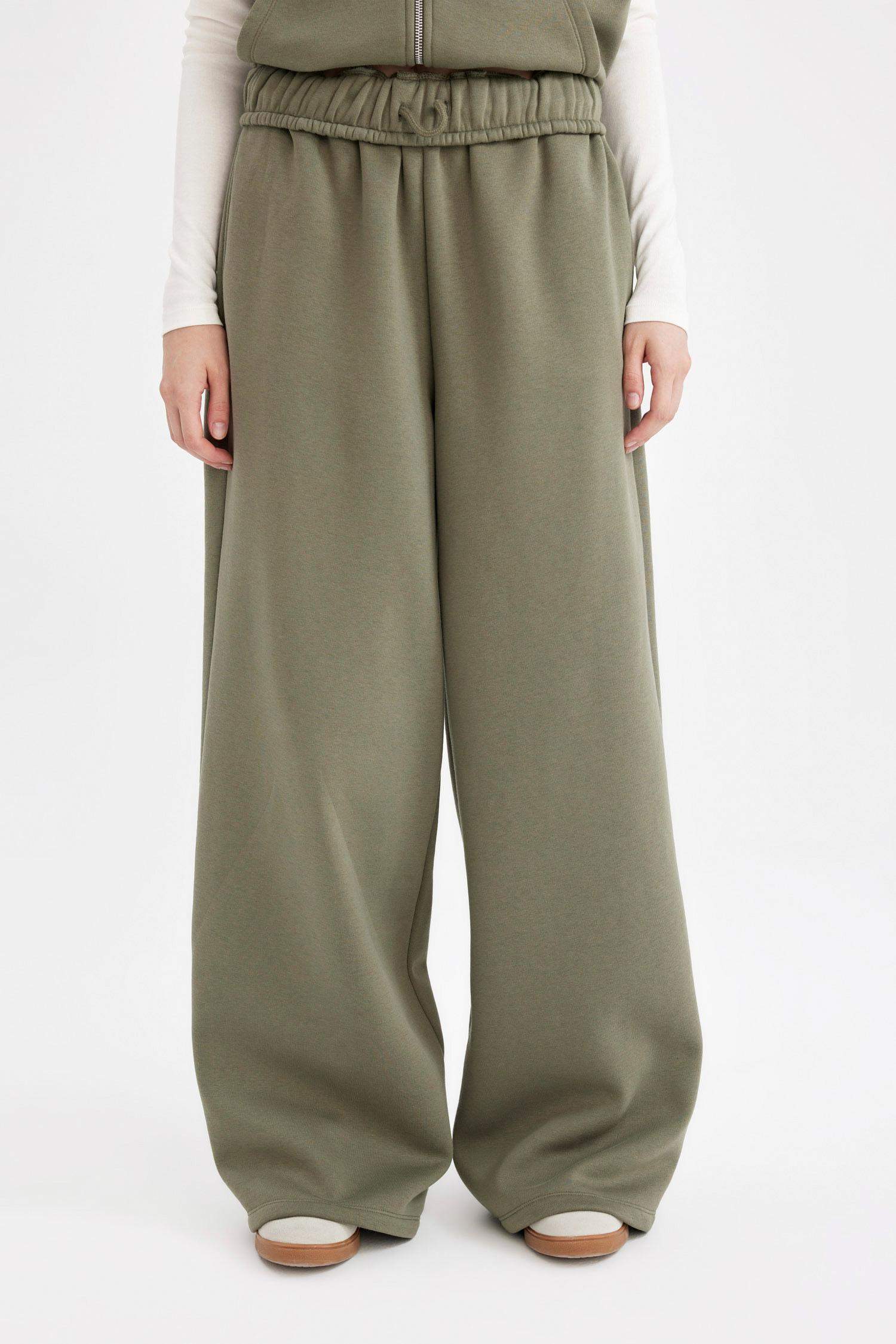 Wide Leg Geniş Bol Paça Eşofman Altı Beli Lastikli Cepli Basic Düz