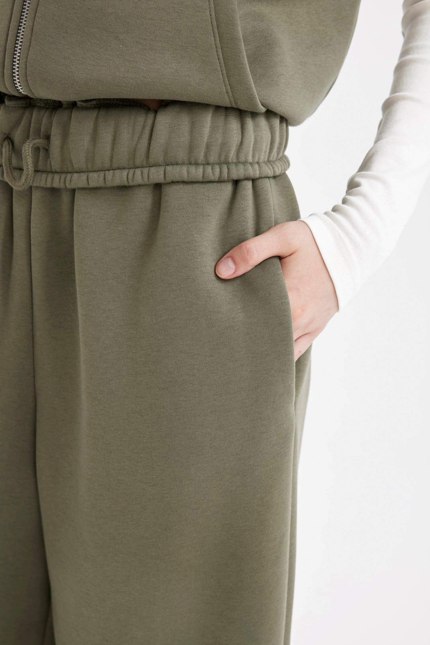 Wide Leg Geniş Bol Paça Eşofman Altı Beli Lastikli Cepli Basic Düz