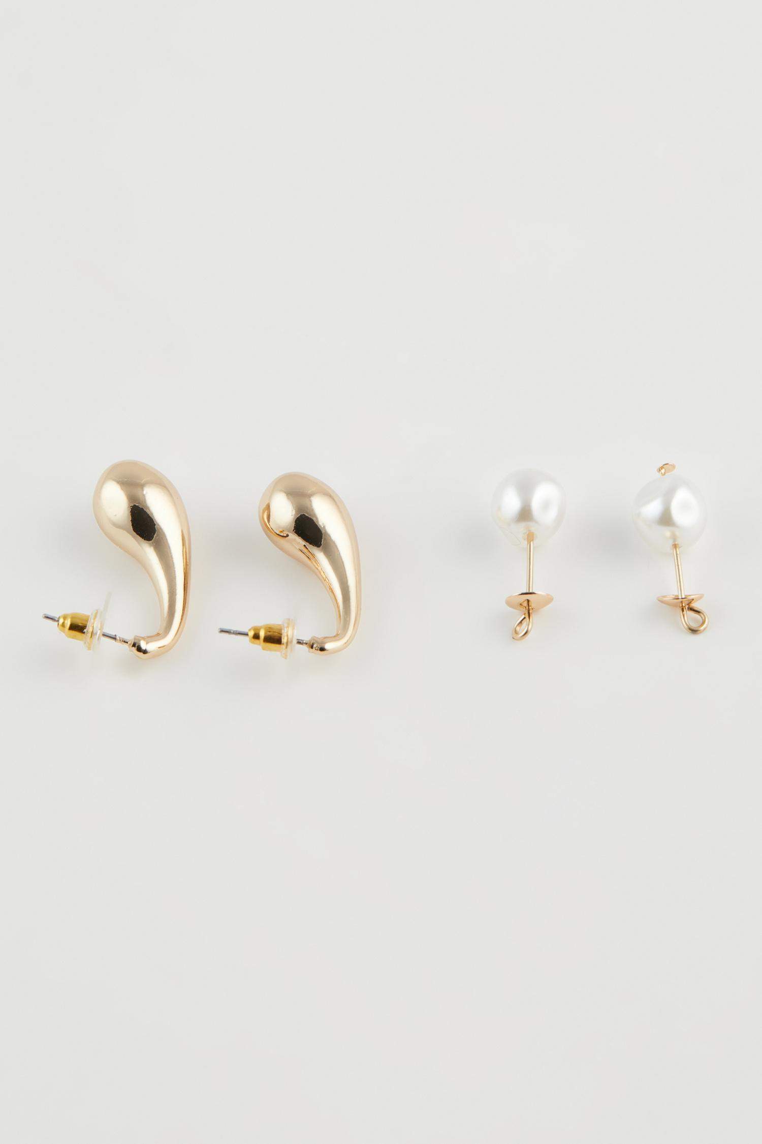 Kadın 2'li İncili Gold Küpe