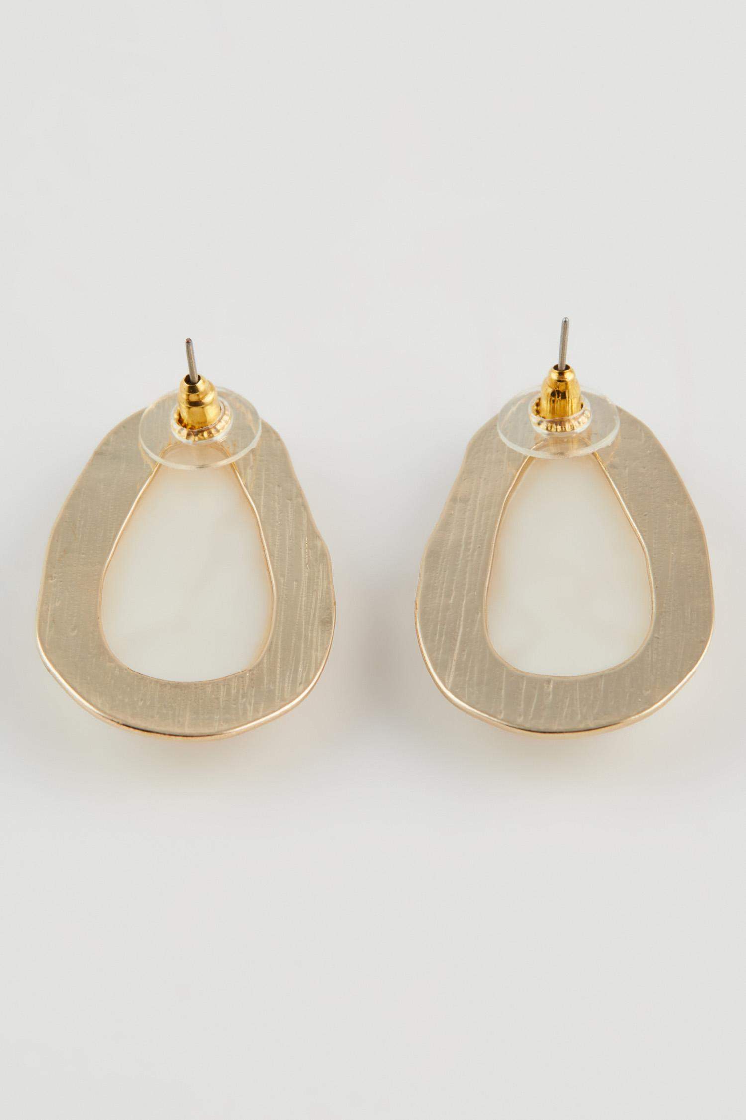 Woman White Stone Gold Earrings
