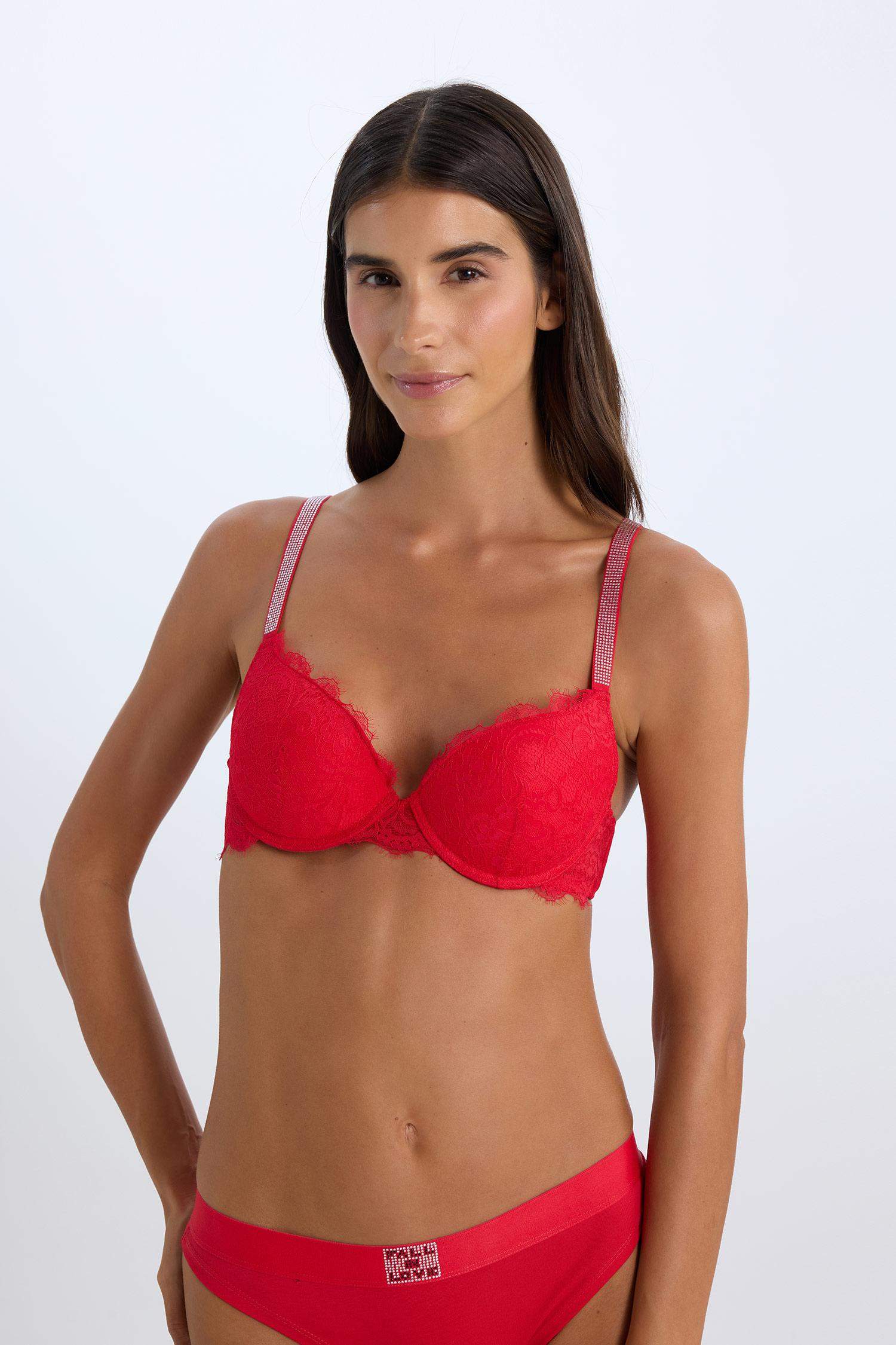 Fall in Love Lace Padded Red Bra
