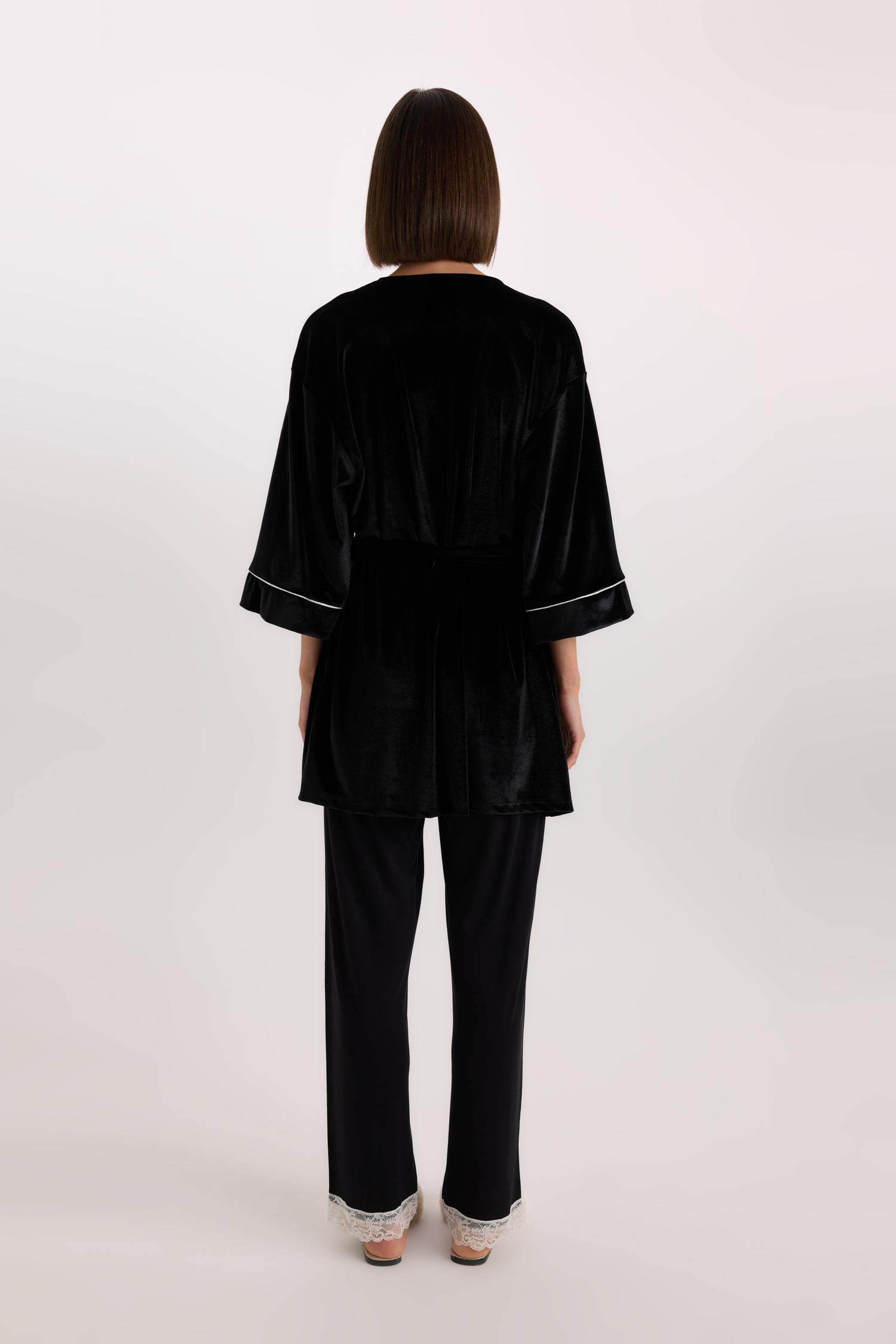 Regular Fit Wrap Yaka Kadife Yarım Kol Sabahlık-Fall in Love